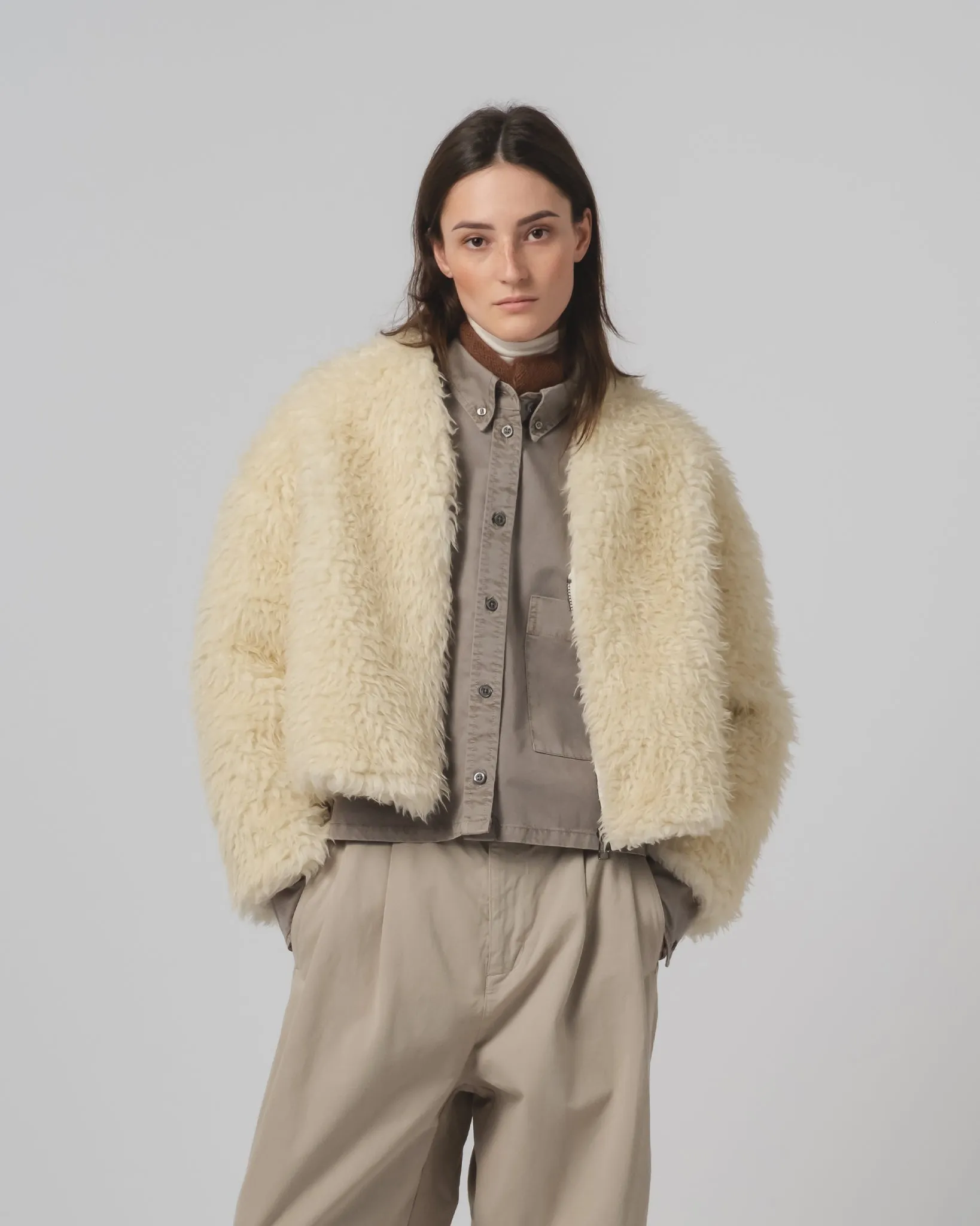 LowProfileStitching Stylish Comfort G.o.D Shetland Jacket Alaska Fluff Ecru