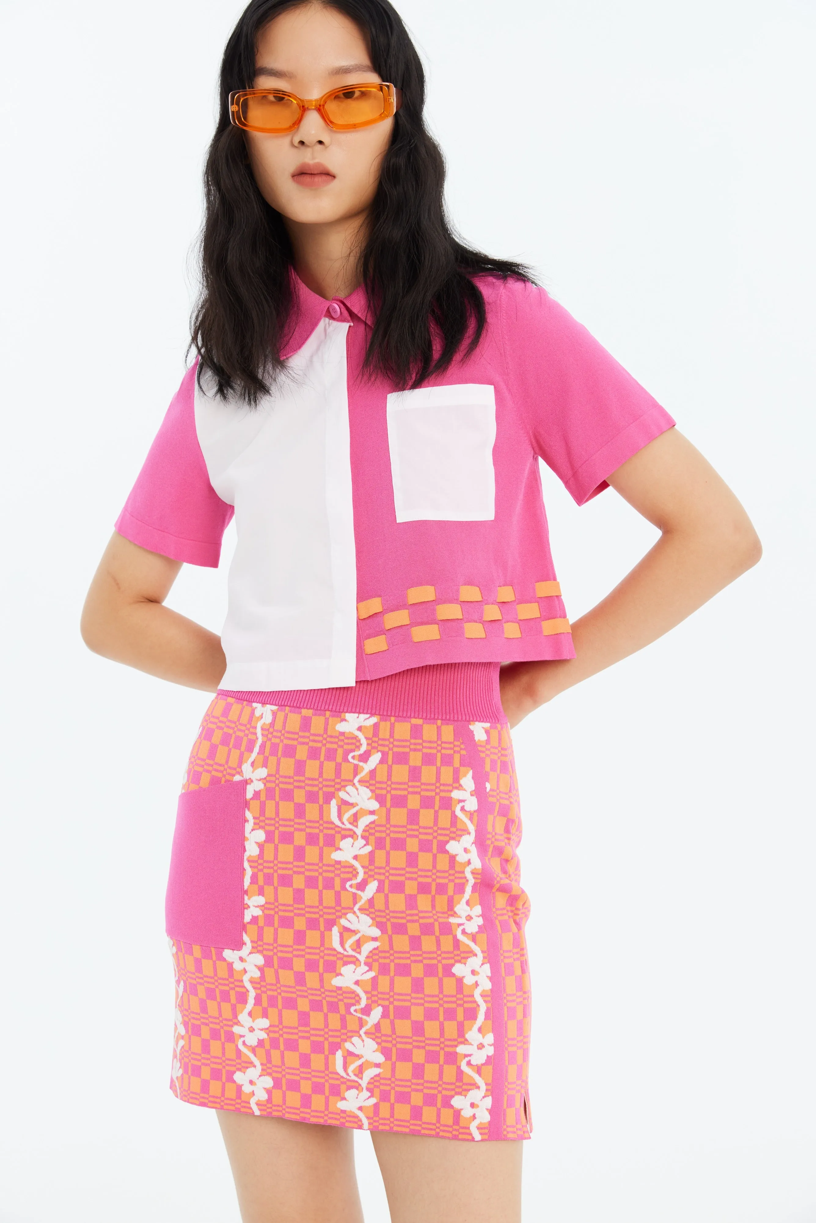 Stretchable Fit KIRBY FLORAL STITCH ECO MINI SKIRT