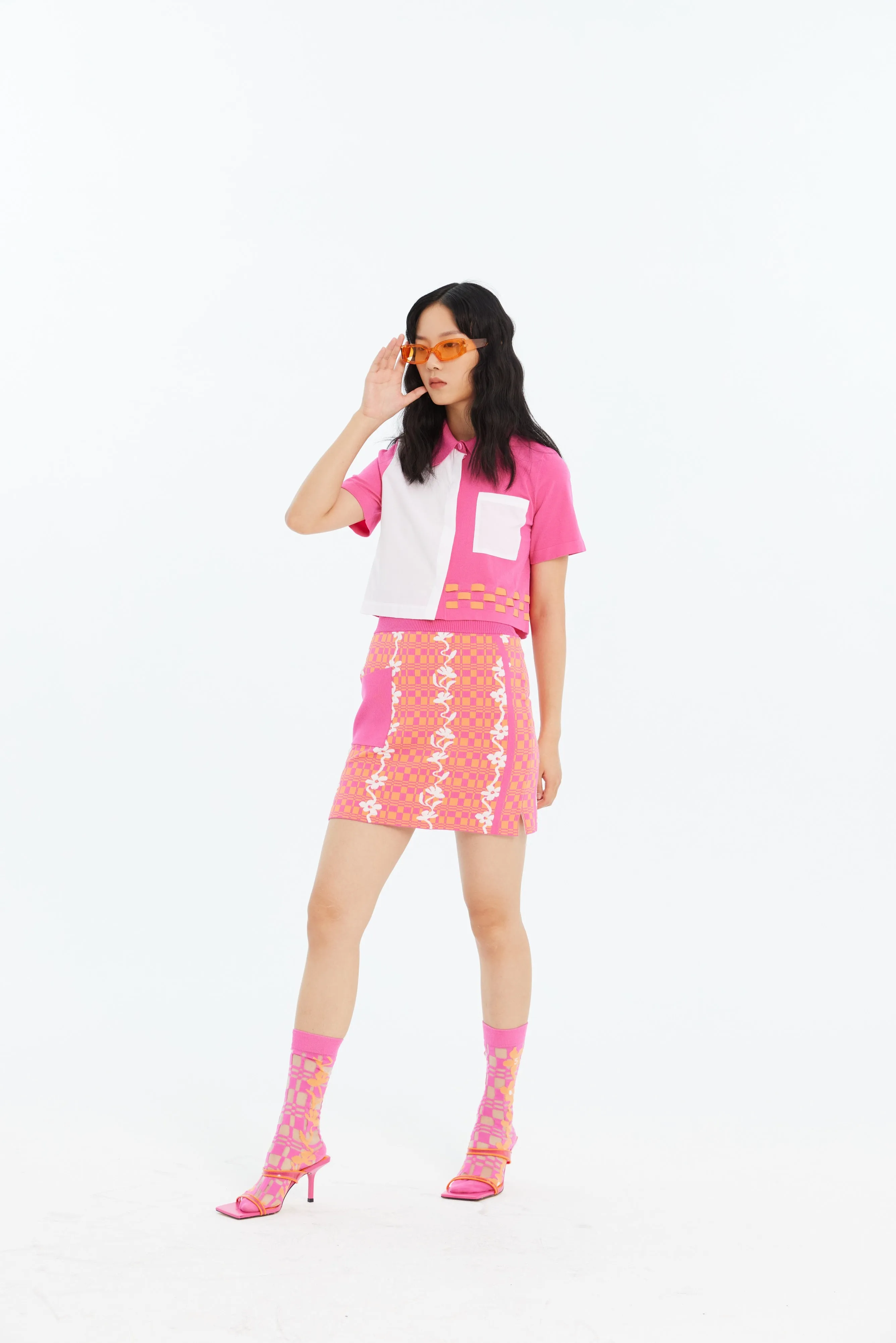 KIRBY FLORAL STITCH ECO MINI SKIRT Stretch Panel