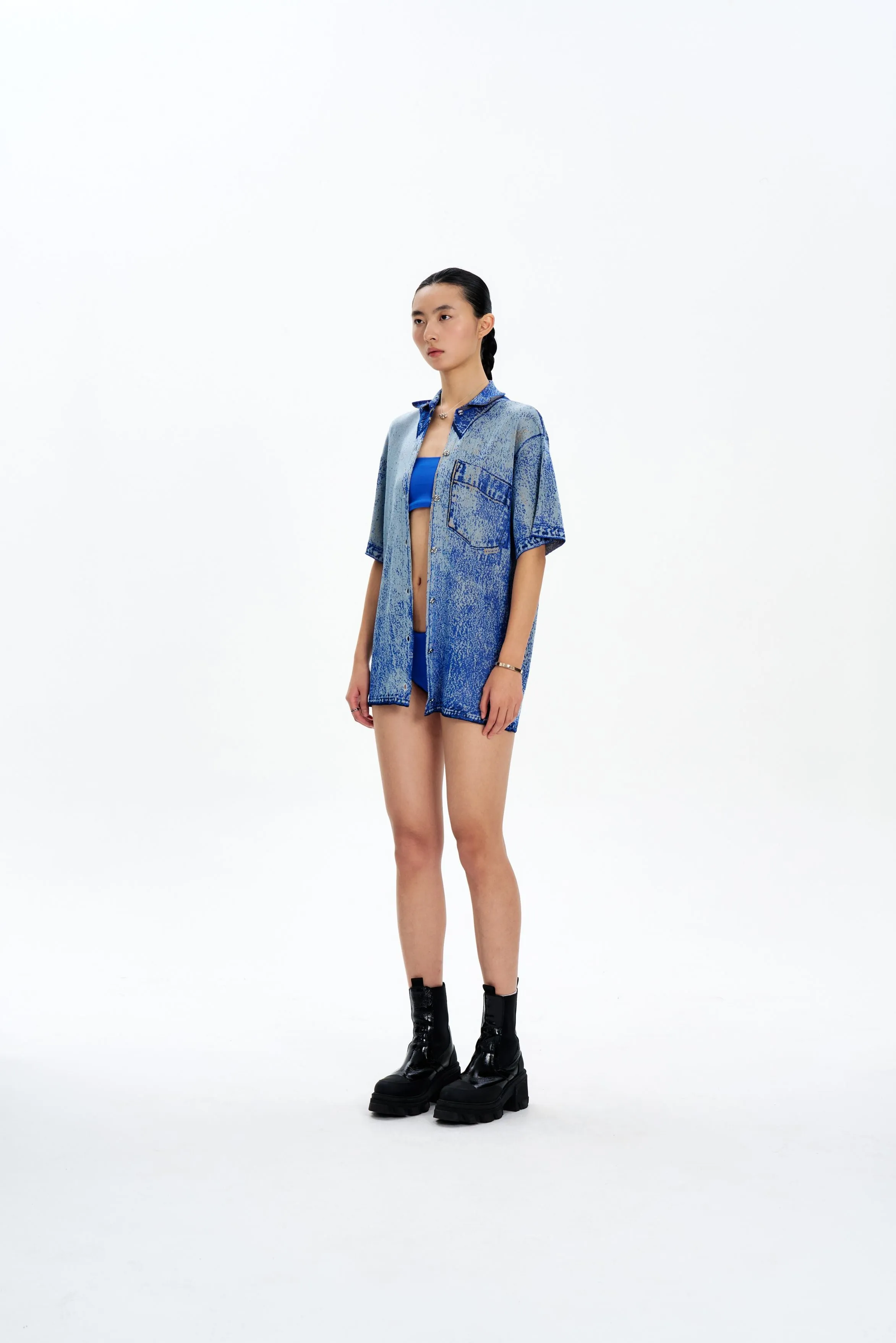 NonChafe Tag Placement ASHER OVERSIZED DENIM PRINT POLO