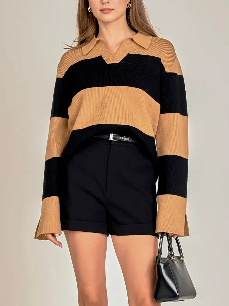 Layered Neckline Dani Striped Collared Sweater