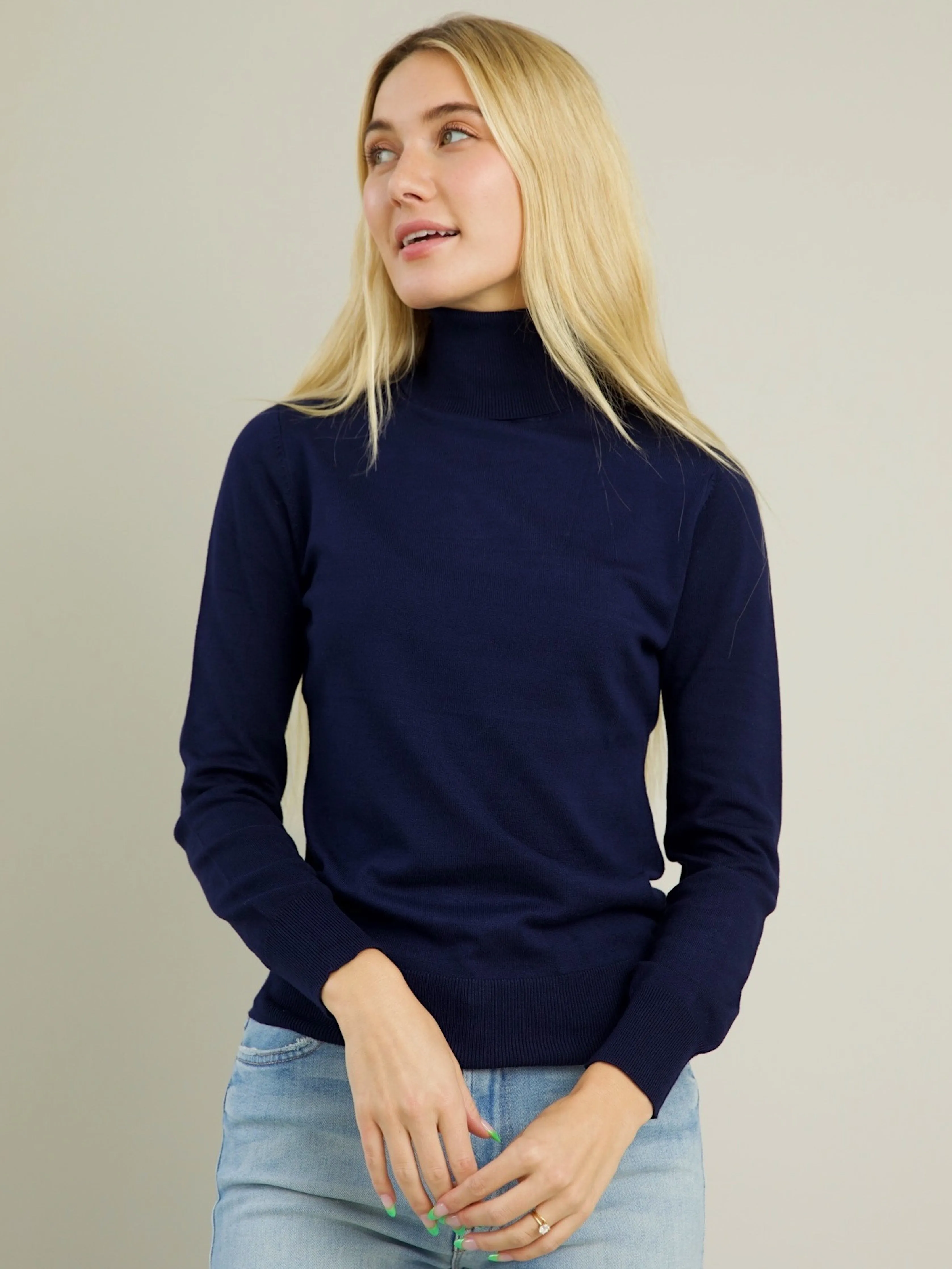 Blythe Turtleneck - Navy Recycled Material Blend
