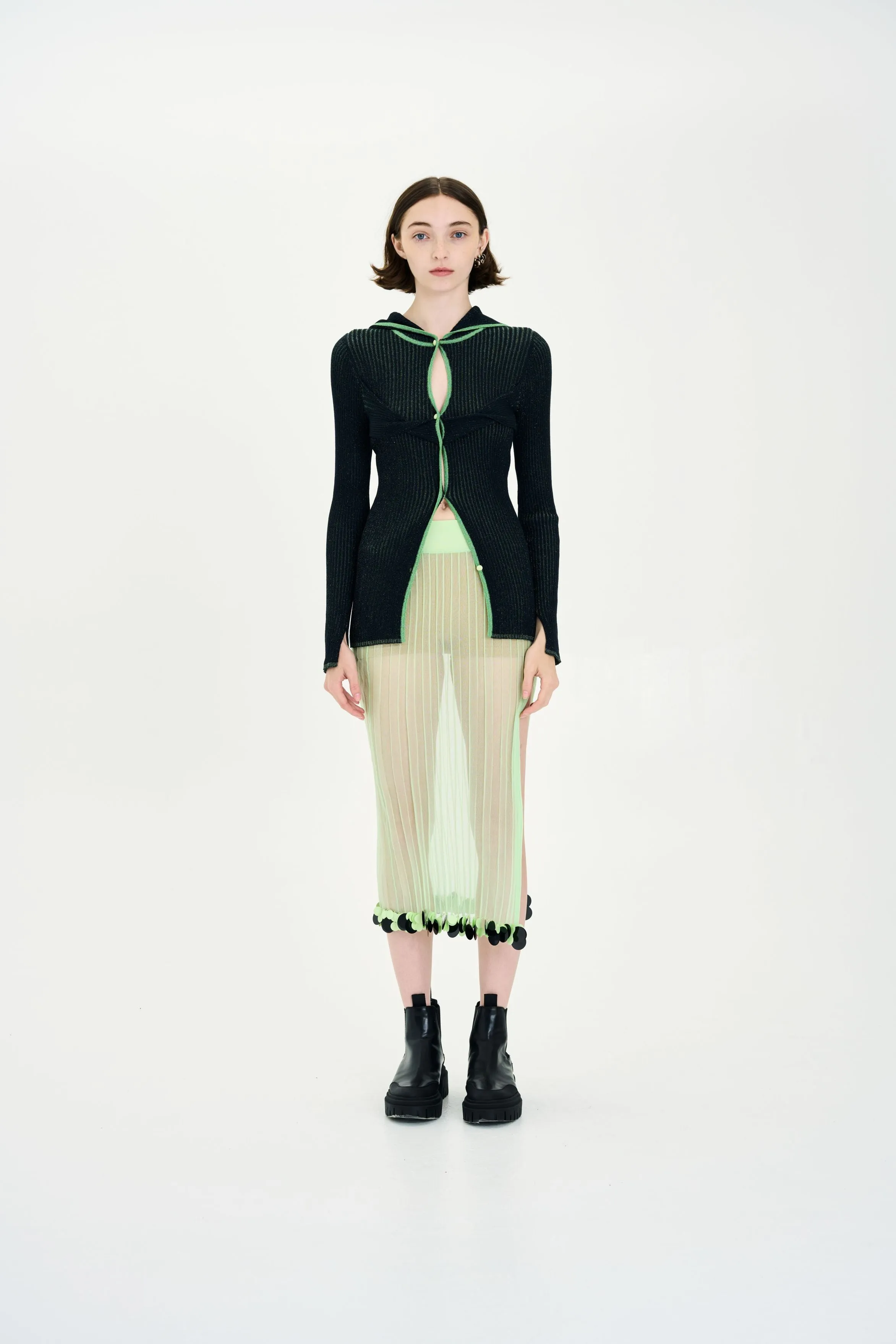 Eco Friendly Dye Process Abrasion Resistant Surface ASTER ORGANZA SHEER SKIRT WITH SEQUINS