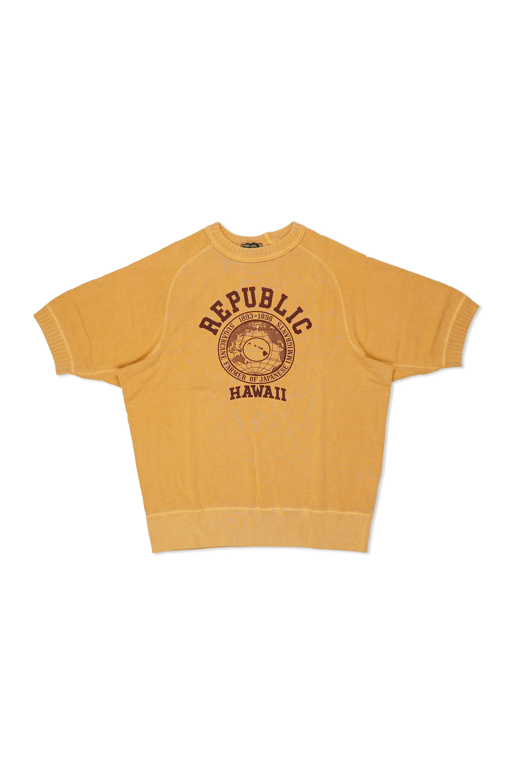 Youthful Appeal Split hem Nigel Cabourn Orange Cotton Print Short Sleeve Sweatshirt