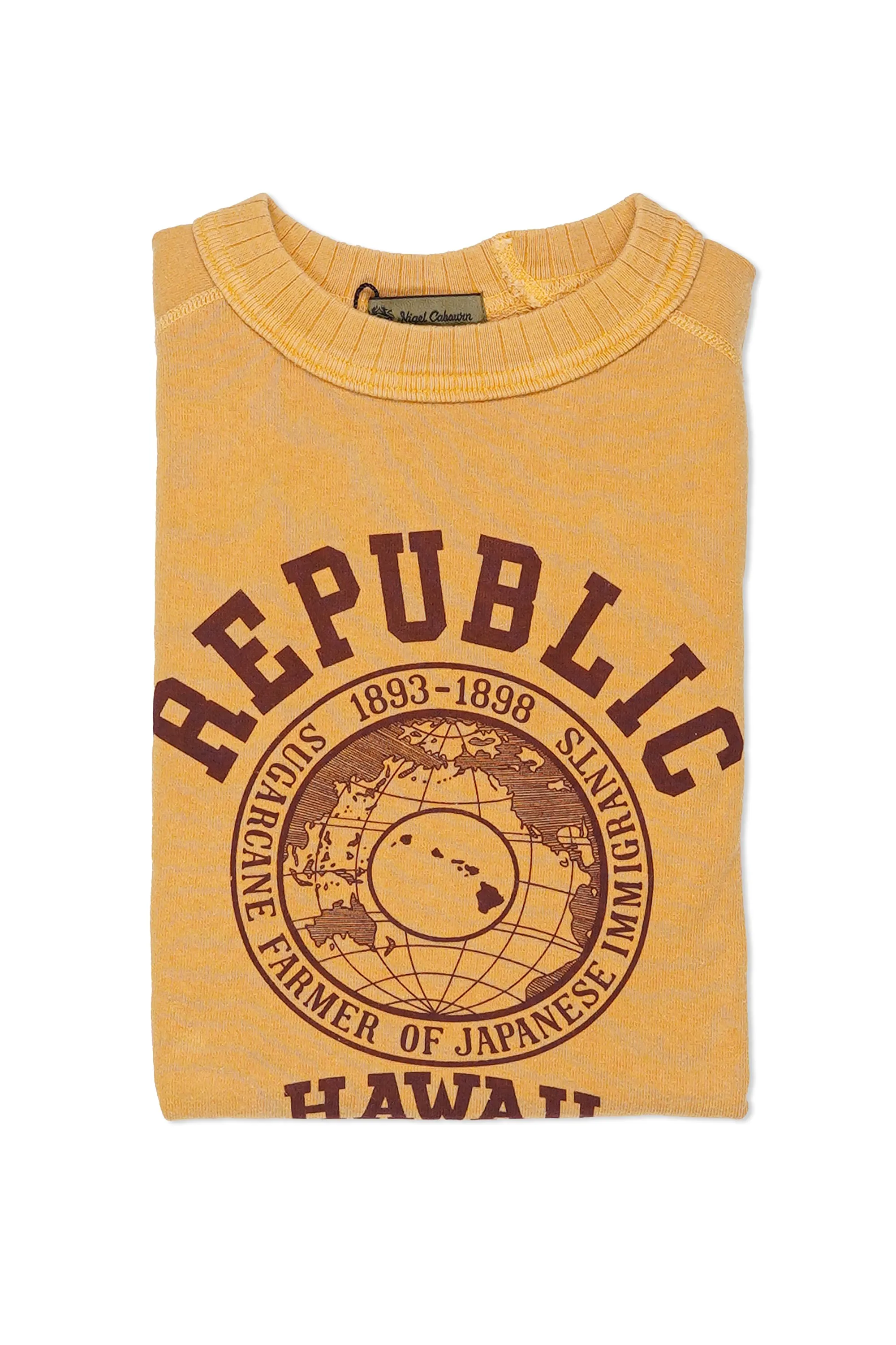 Nigel Cabourn Orange Cotton Print Short Sleeve Sweatshirt Day-To-Night Wear