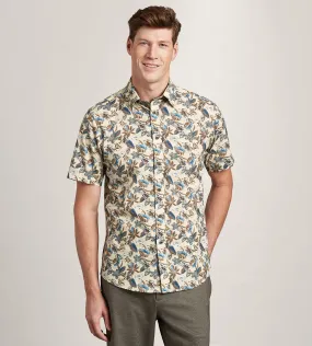 Modern Fit Short Sleeve Linen Like Floral Pattern Casual Shirt Spring Collection Solid Hue