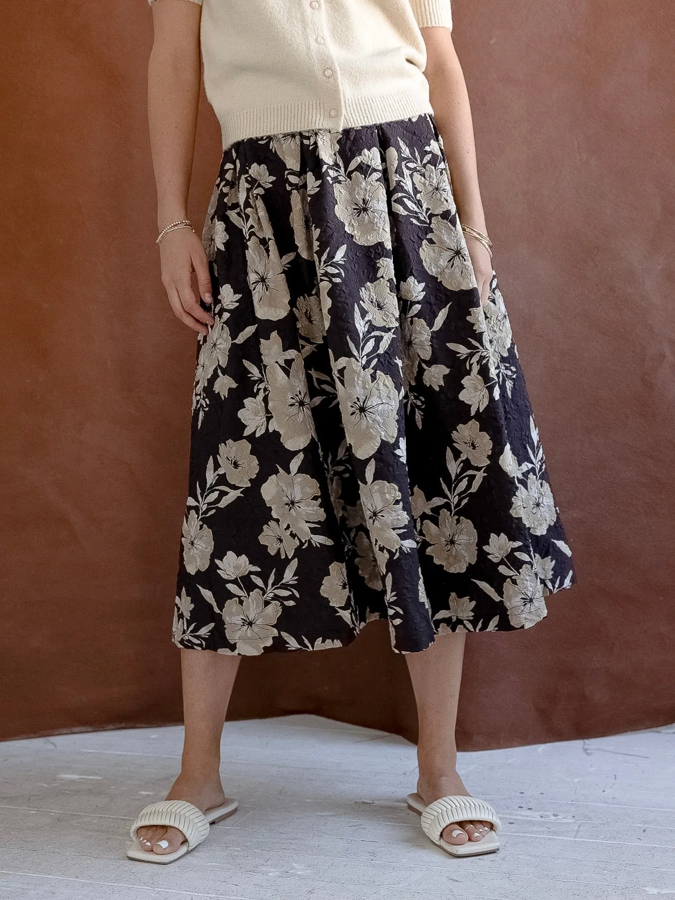 Lila Floral Midi Skirt Quick Wear