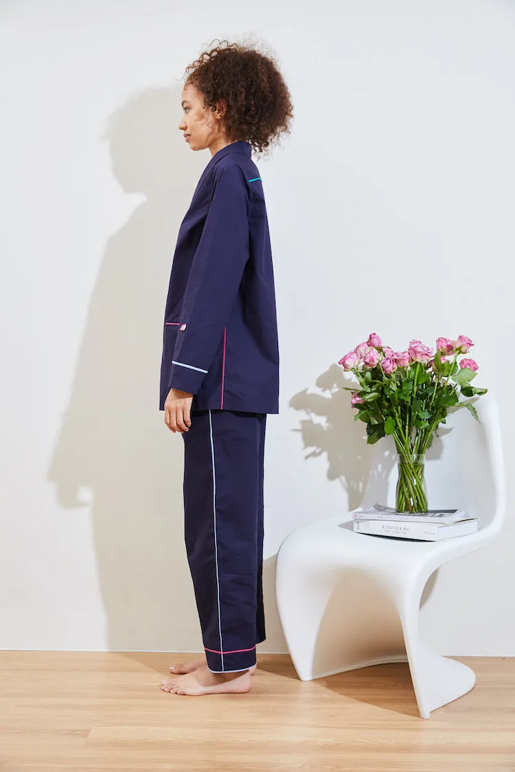 WASABI COTTON PAJAMA SHIRT navy Flexible Knee Panels