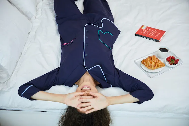 Snag Proof Fabric Comfy All-Day WASABI COTTON PAJAMA SHIRT navy