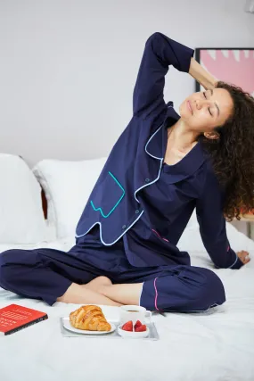 Perfect Movement WASABI COTTON PAJAMA SHIRT navy