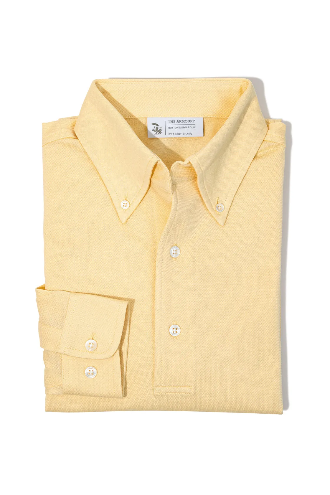 The Armoury Gold Cotton Long Sleeve Button Down Polo Neutral Colors Trendsetting
