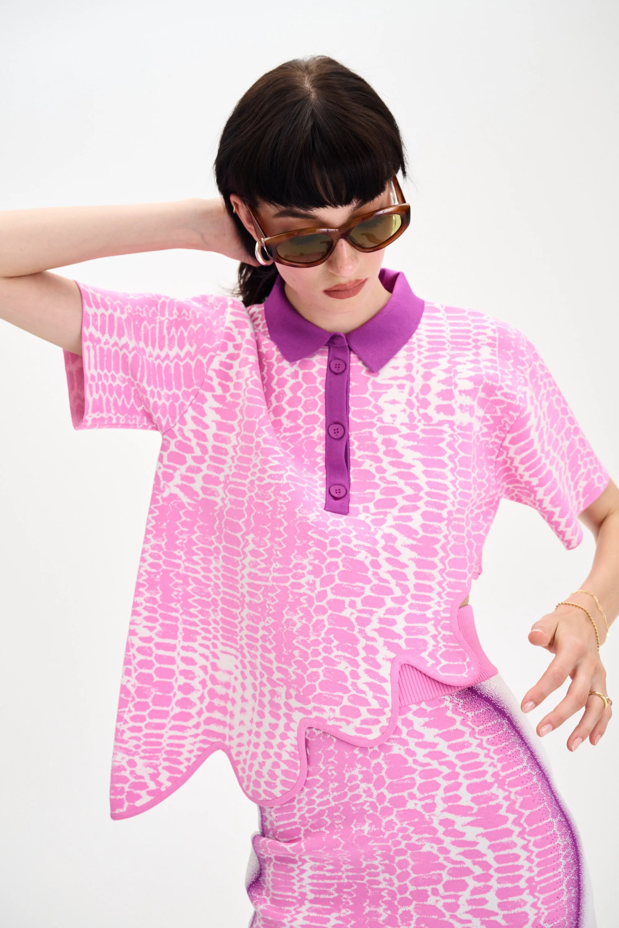 Tunic top WrinkleResistantWeave EBONY WAVY POLO SHIRT