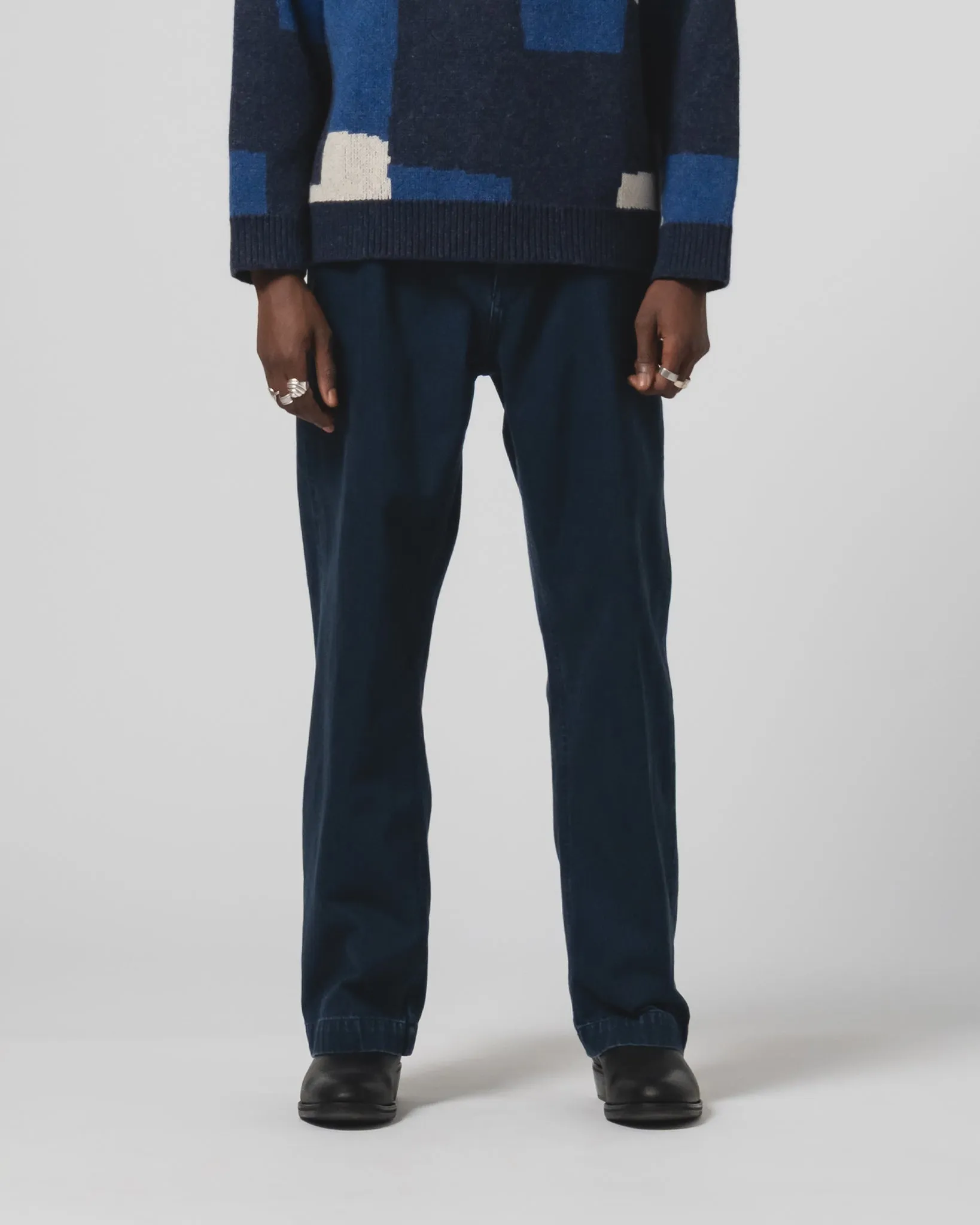 Laser Cut Perforations Frisco Chino Enigma Denim Blue