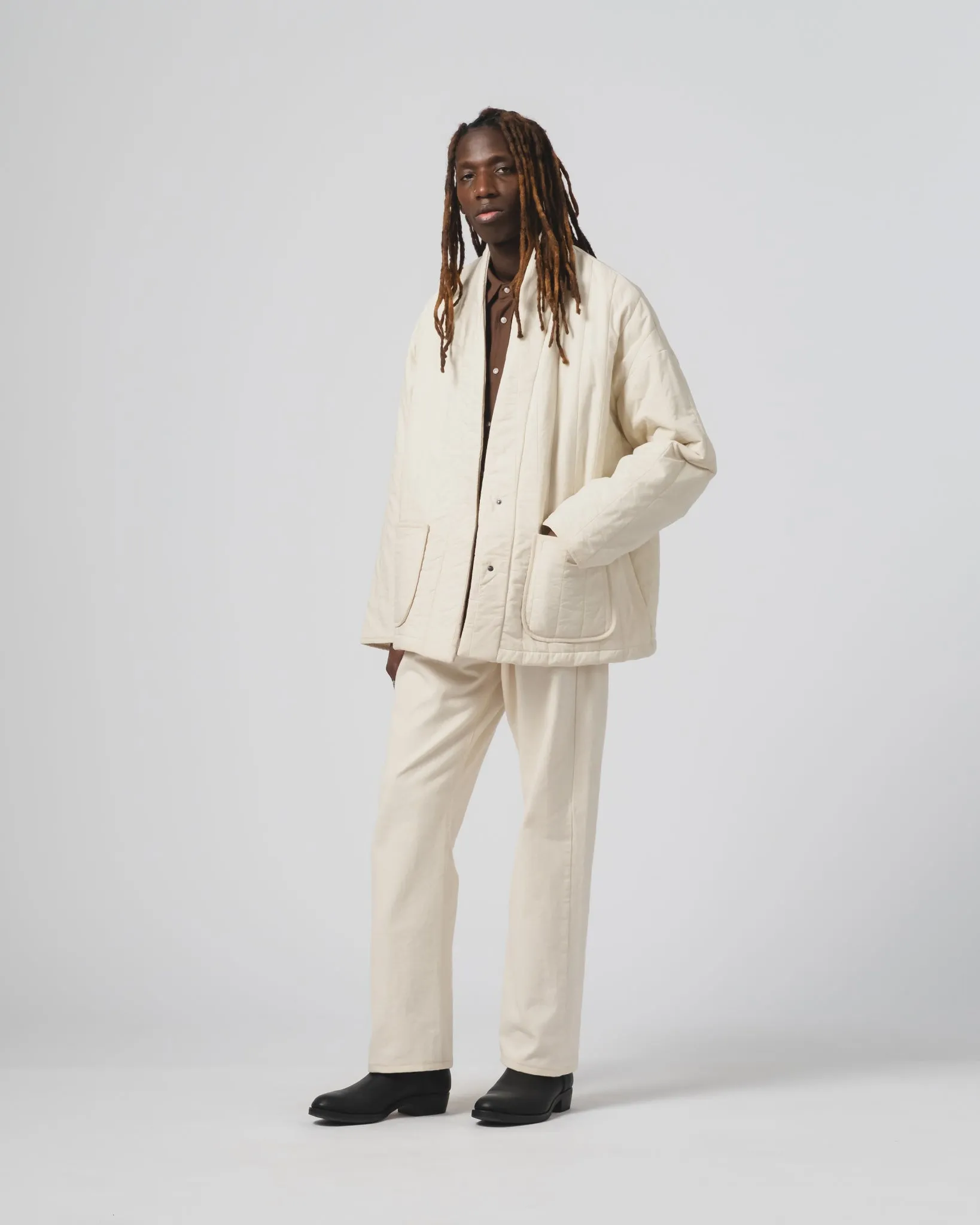 Anti Pilling Surface Treatment Edo Jacket Quilted Cotton Ecru