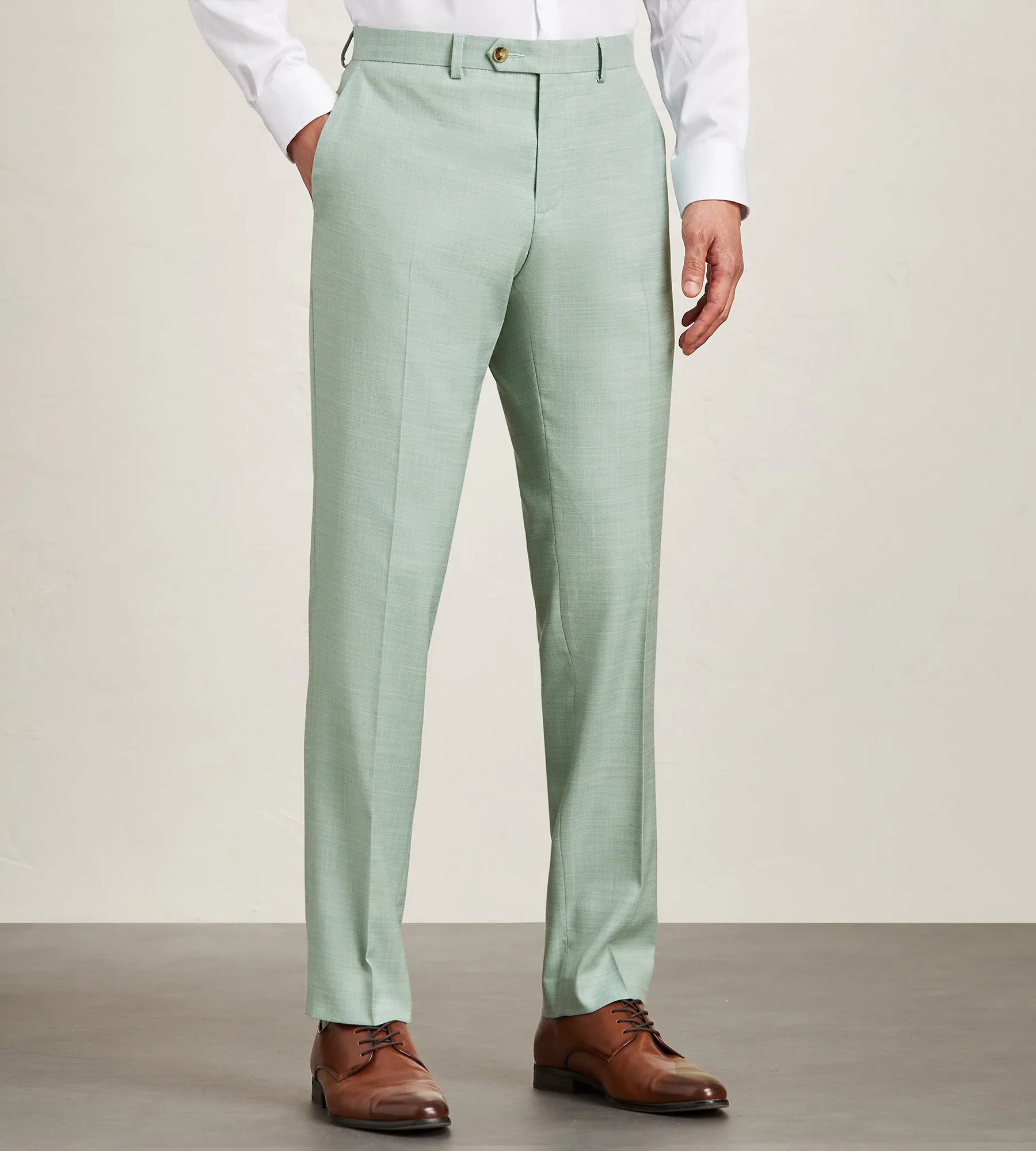 Daywear Slim Fit Pale Green Solid Suit Pants