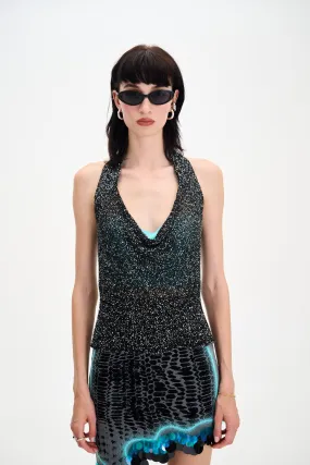 Retro Style EthicallySourcedMaterial ELEKTRA SEQUINS HALTER TOP