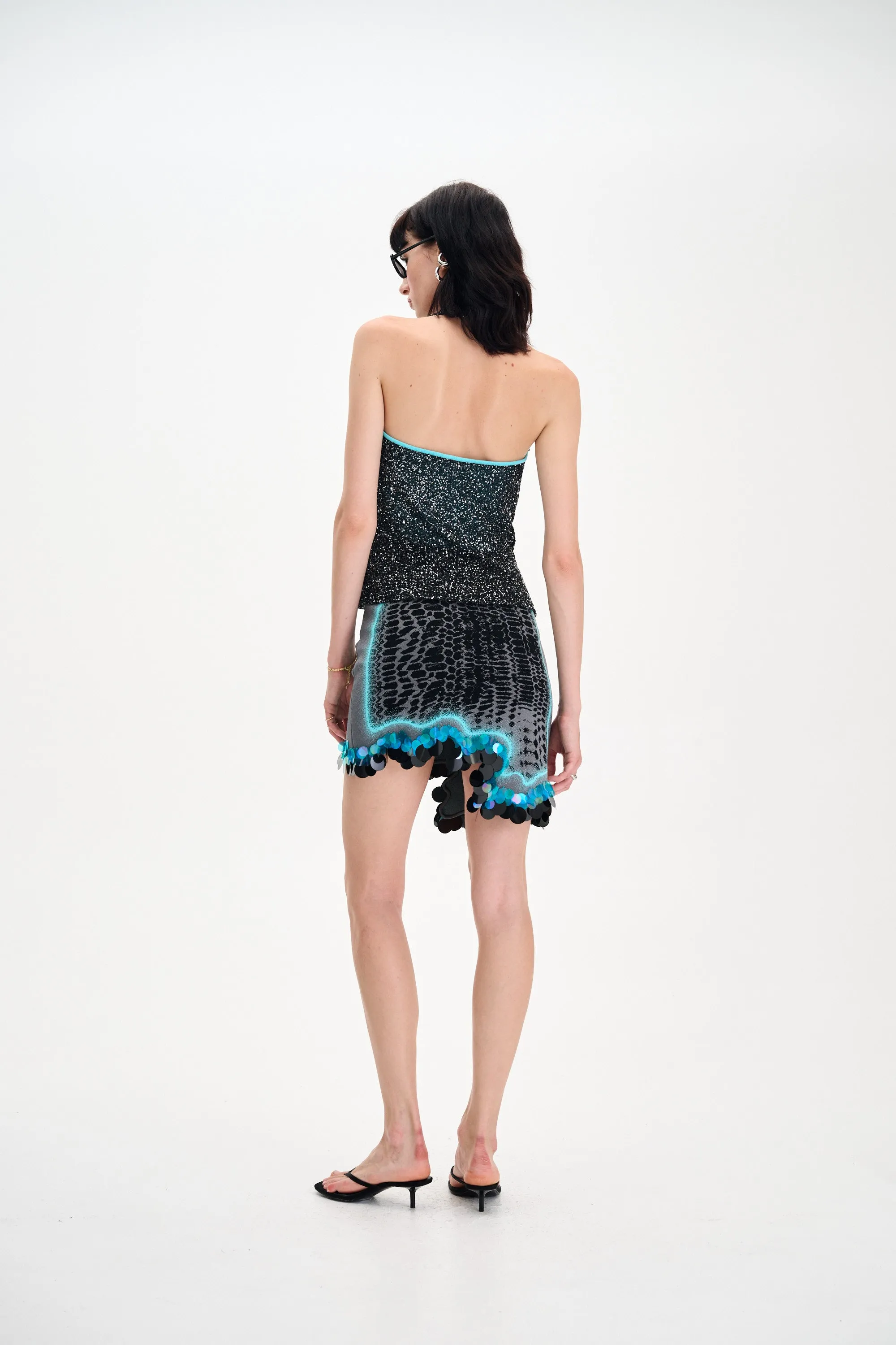 ELEKTRA SEQUINS HALTER TOP Hypoallergenic fabric Contoured Armhole Design