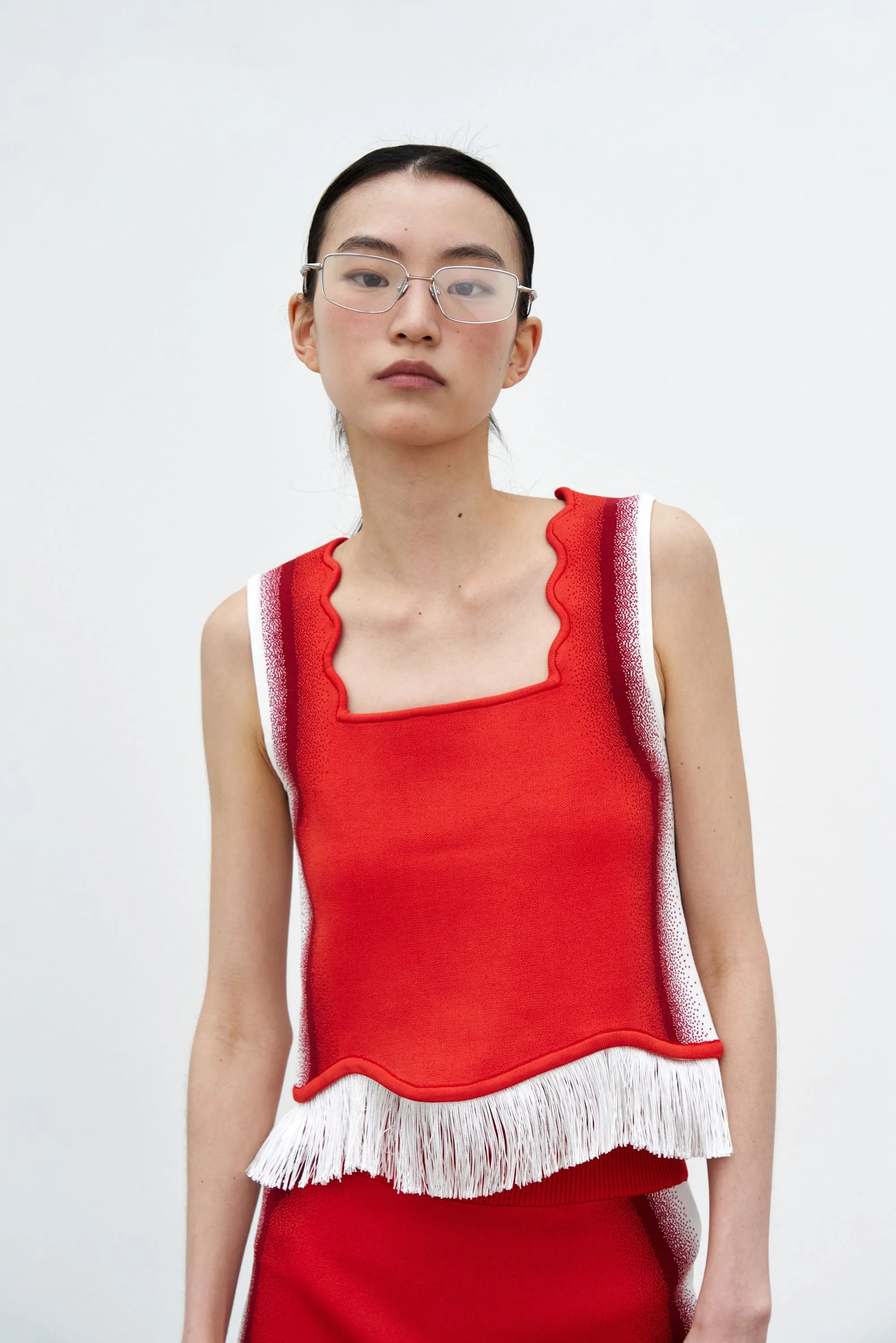 NonSlip Grip Tape LowMaintenanceMaterial EMMA WAVY CROP TANK TOP WITH FRINGE