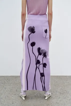 LILY FLOWER PRINT WAVY MIDI SKIRT Body-Hugging Fit