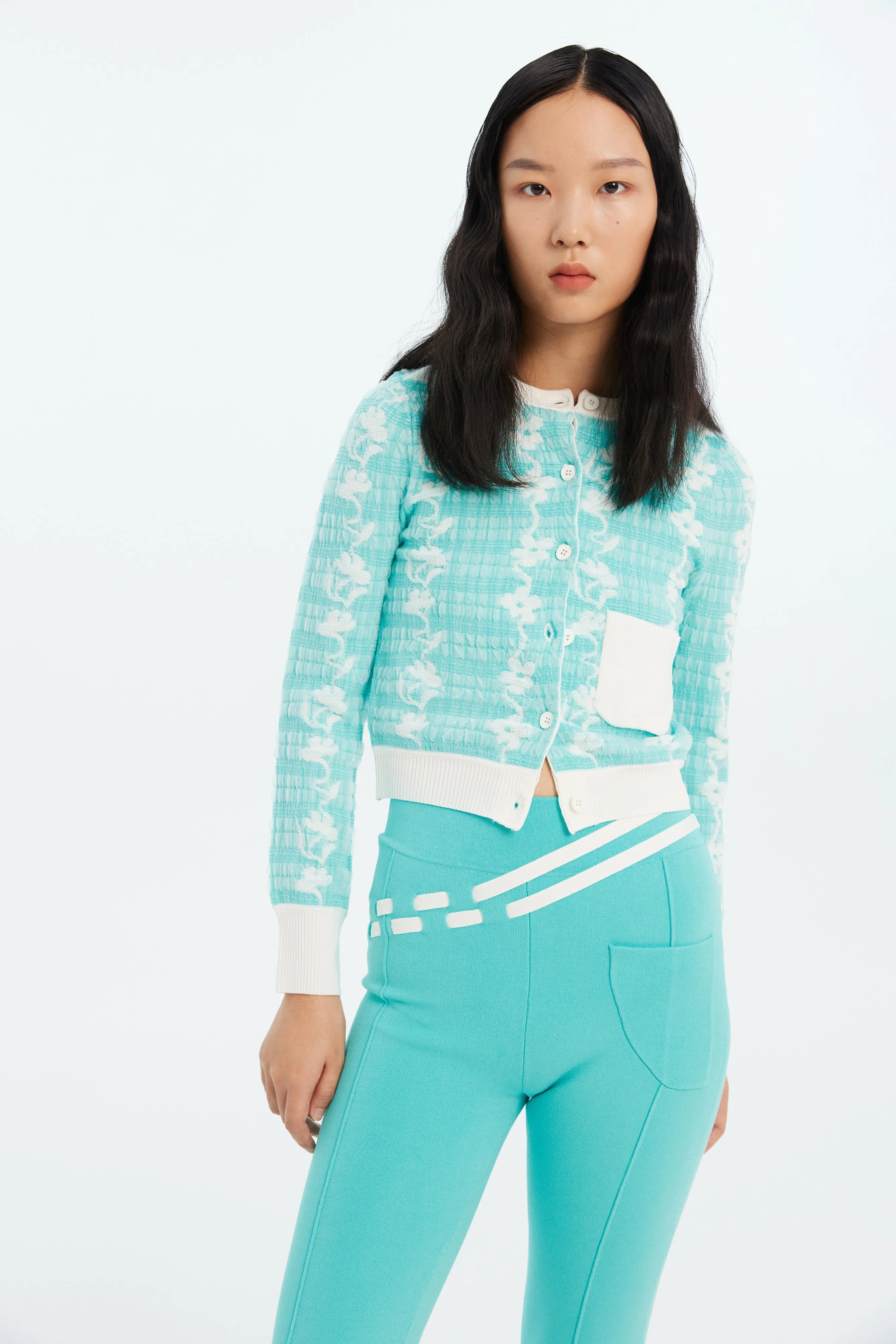 STEVIE FLORAL STITCH ECO CARDIGAN ZeroWasteProduction Adjustable Cuffs