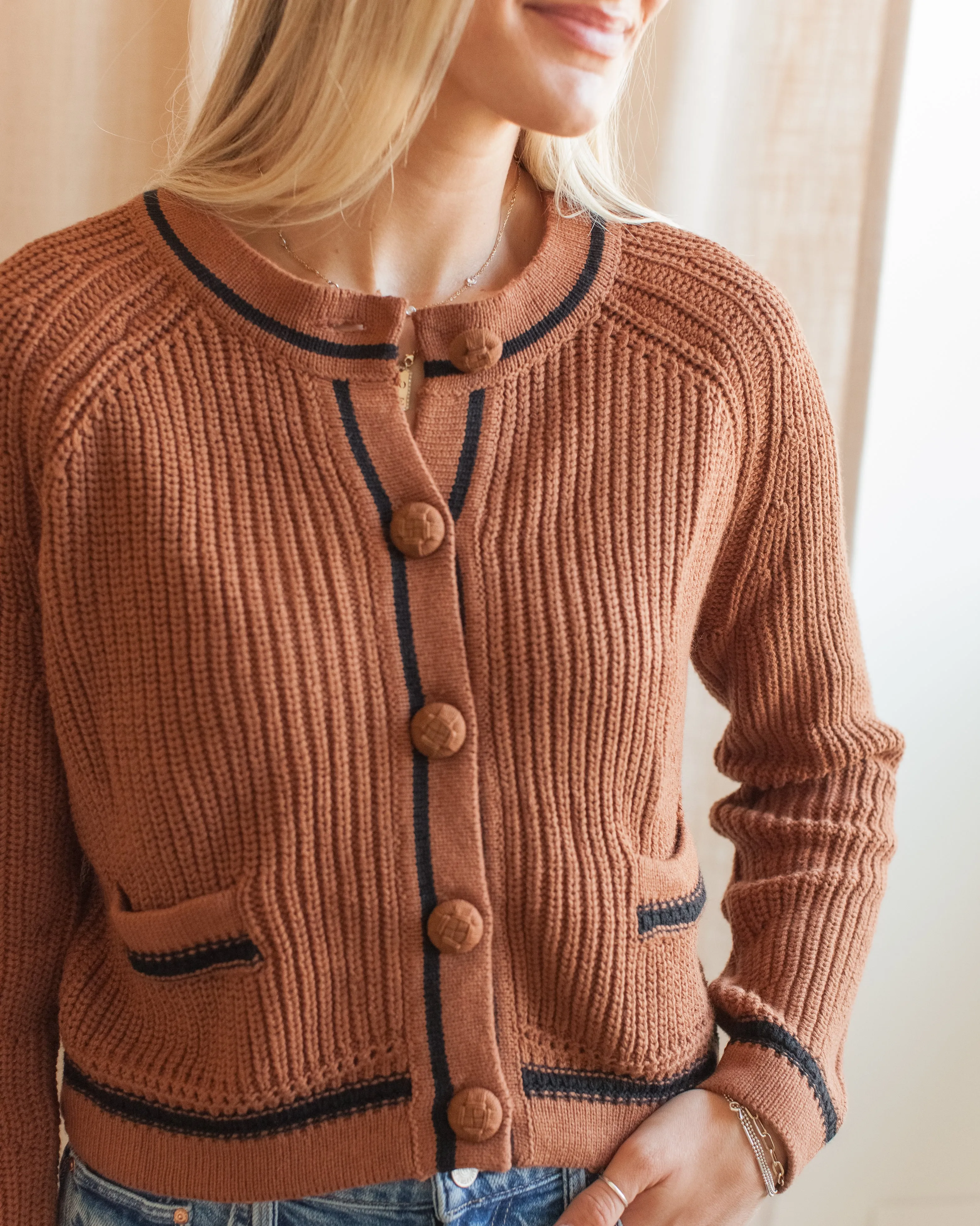 Esme Contrast Cardigan - Toffee Chilly Days Chic Comfort
