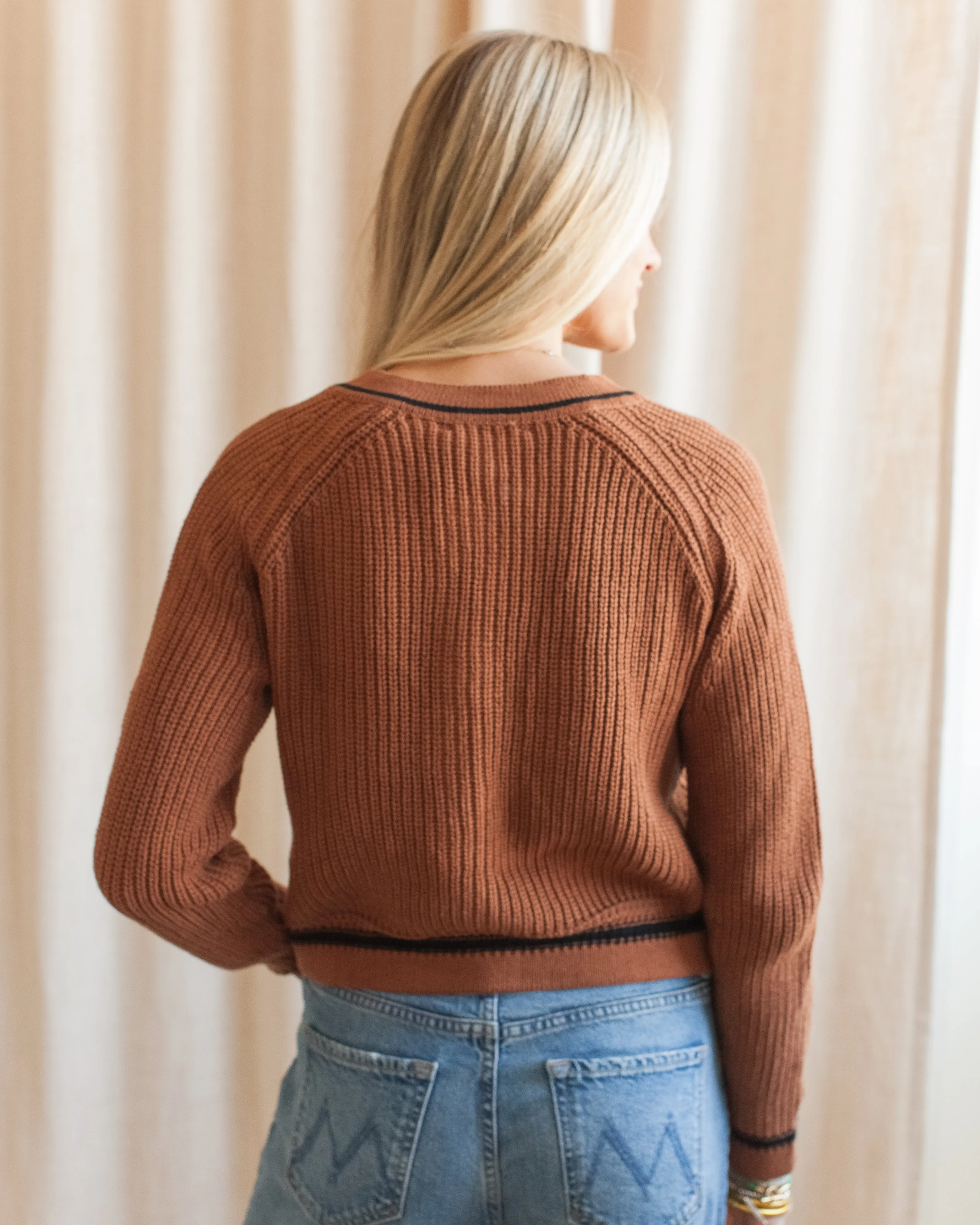 Esme Contrast Cardigan - Toffee Quick Slip Elegant Comfort