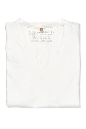 Trendy Comfort Anti Pilling Treatment Nigel Cabourn Ladies V-Neck White T-Shirt