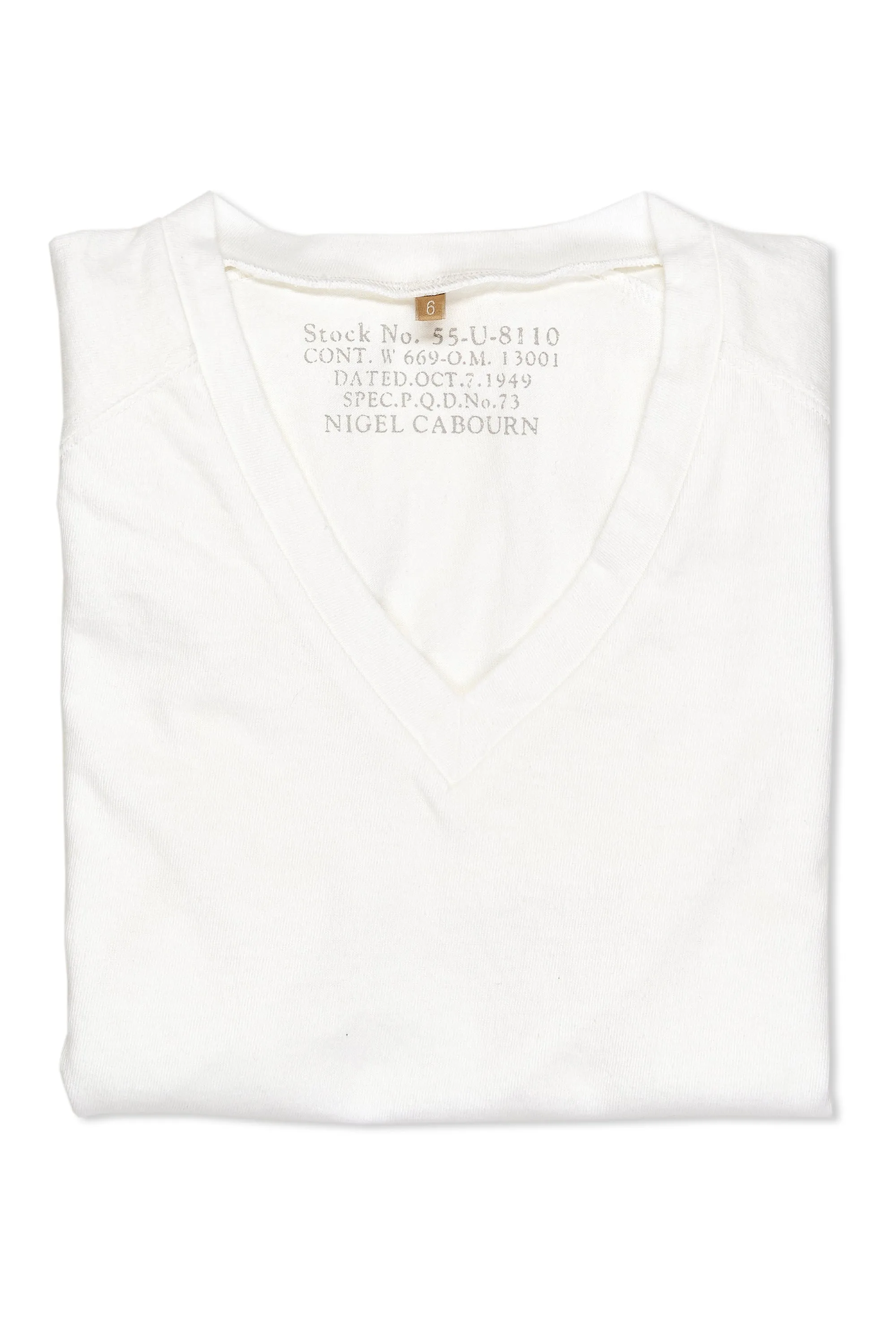 Trendy Comfort Anti Pilling Treatment Nigel Cabourn Ladies V-Neck White T-Shirt