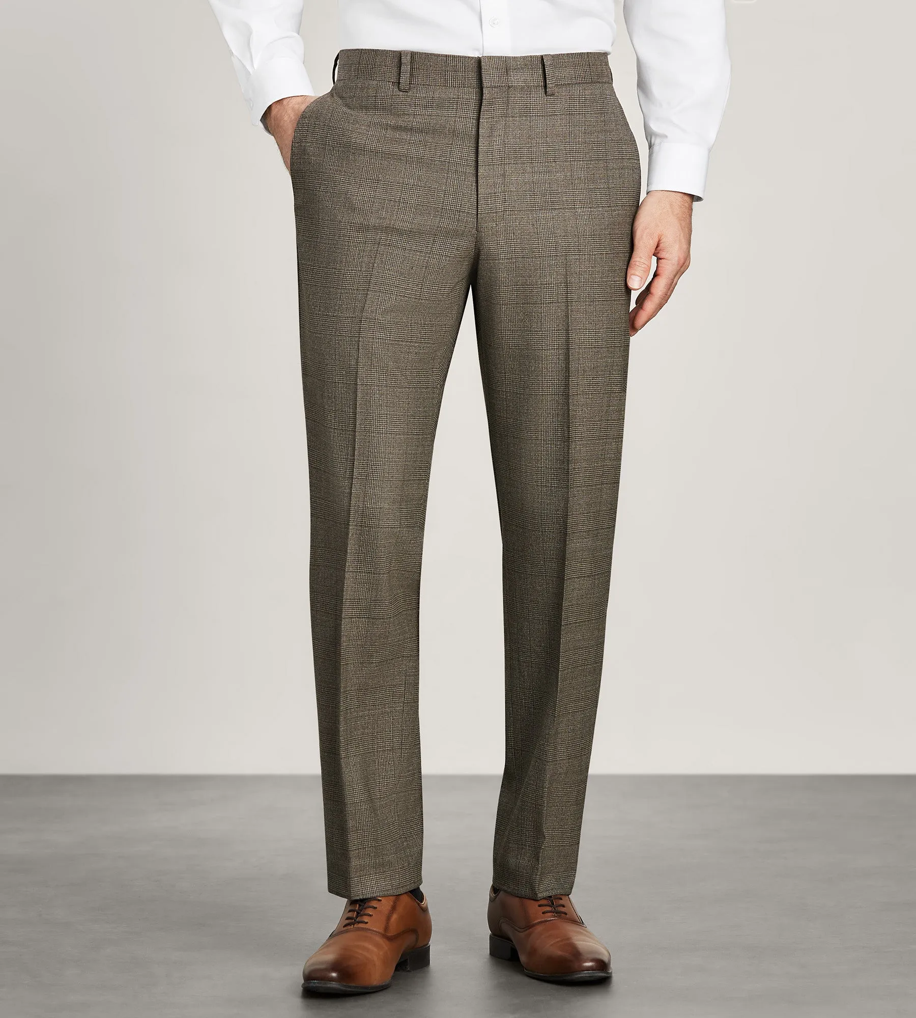 Modern Fit Brown Plaid Suit Pants Tailored Silhouette All-day Comfort
