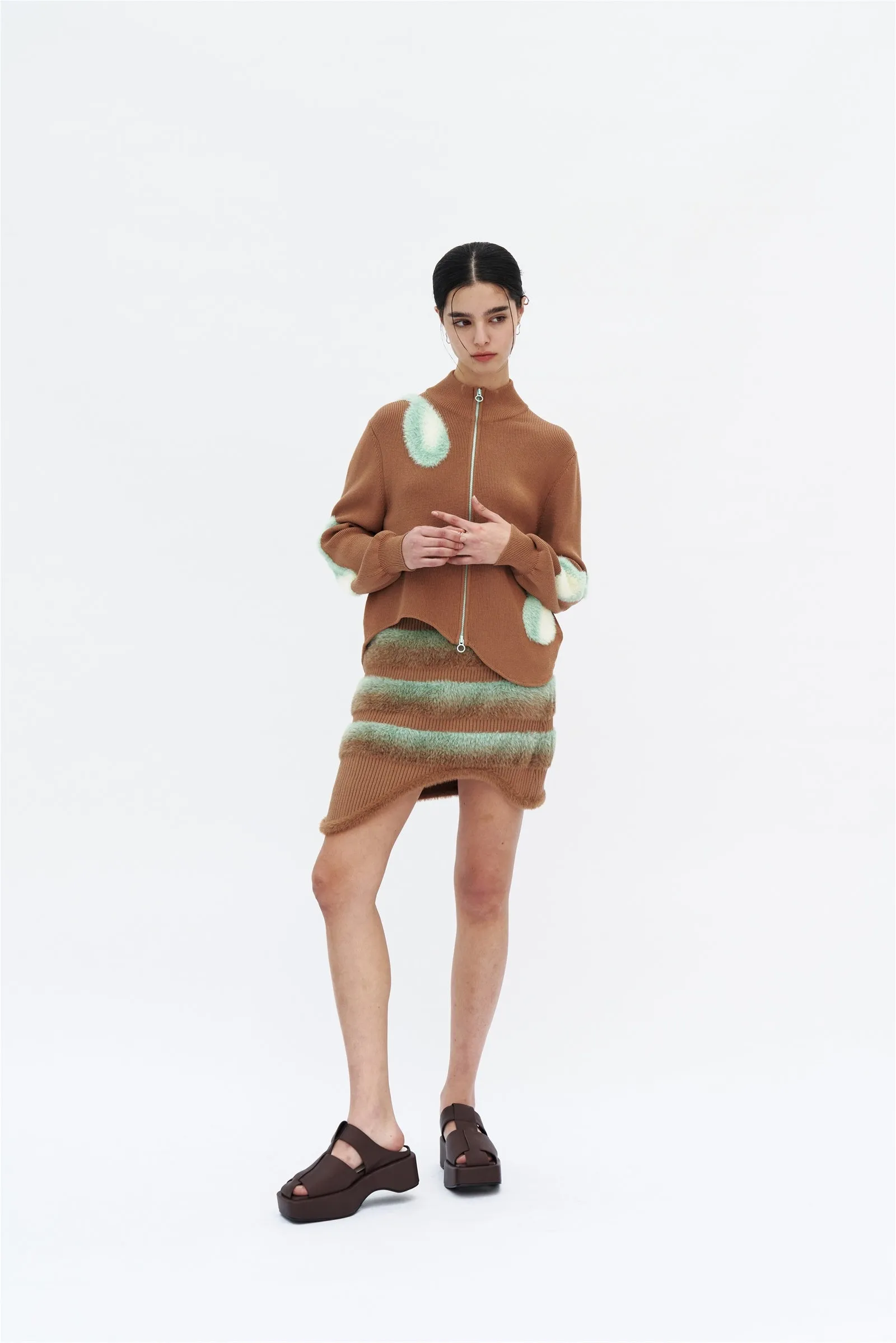 CRYSTAL FAUX FUR TRIMMED WAVY MINI SKIRT Quality Material