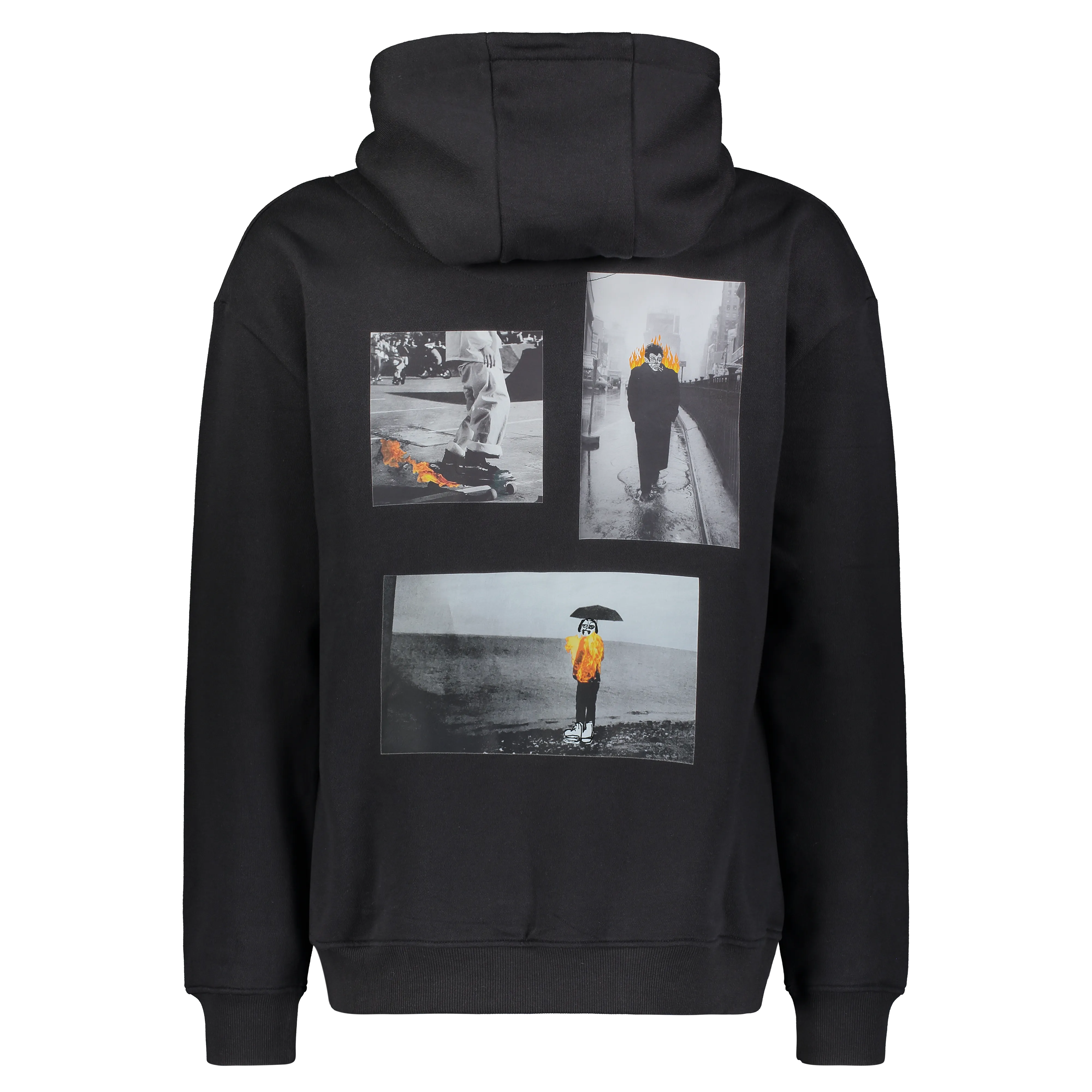 Relaxed Look Reinforced Hemline EYES ON FIRE HOODIE BLACK