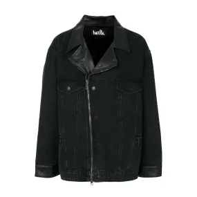 FANG LIP MOTO DENIM JACKET BLACK DENIM Softshell Material