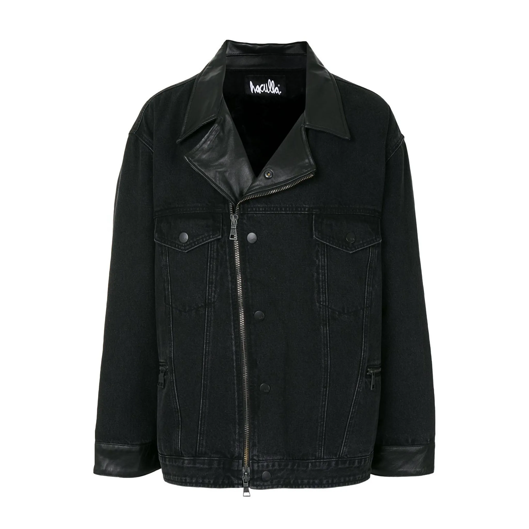 FANG LIP MOTO DENIM JACKET BLACK DENIM Softshell Material
