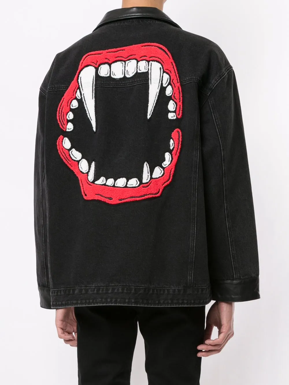 FANG LIP MOTO DENIM JACKET BLACK DENIM High Density Weave Casual Chill Look