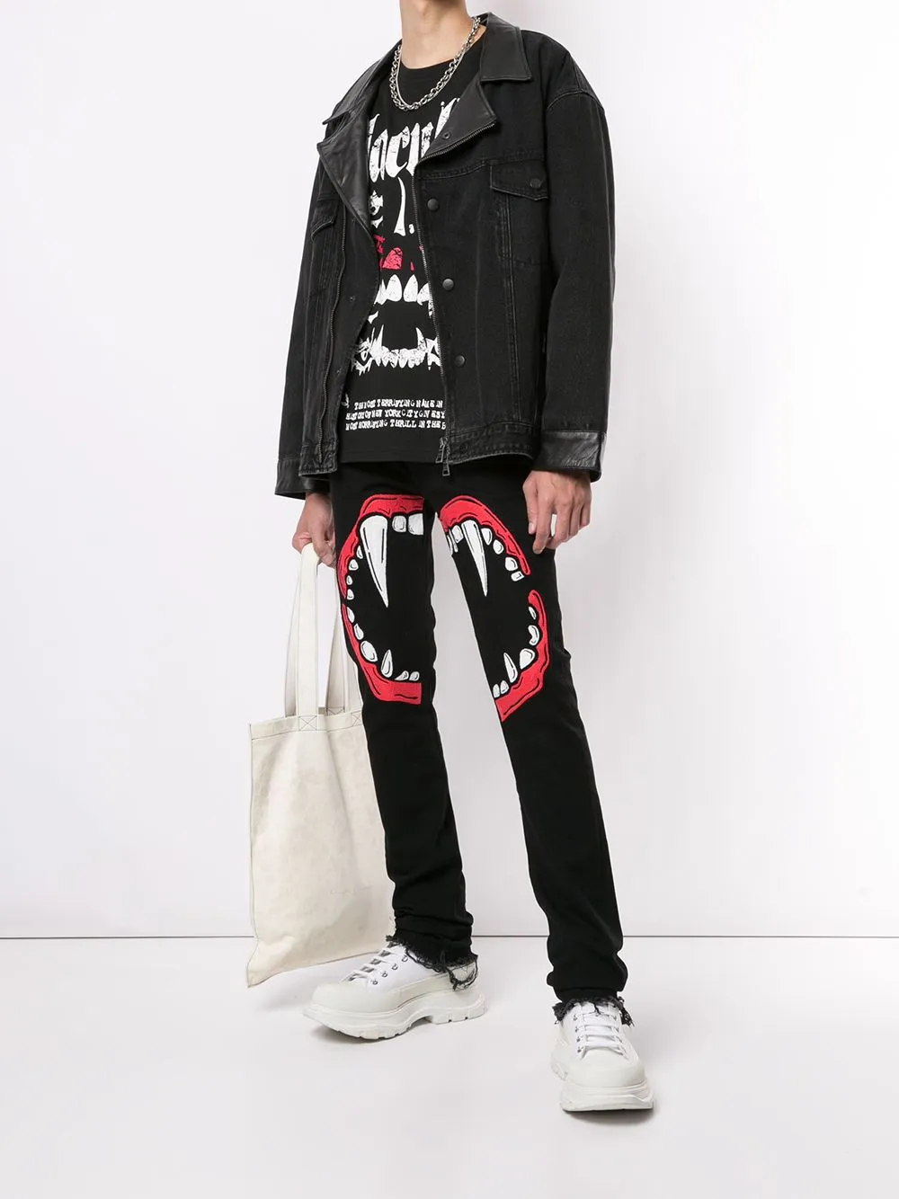 FANG LIP MOTO DENIM JACKET BLACK DENIM NoiseFreeFabric Classic Fit Cut