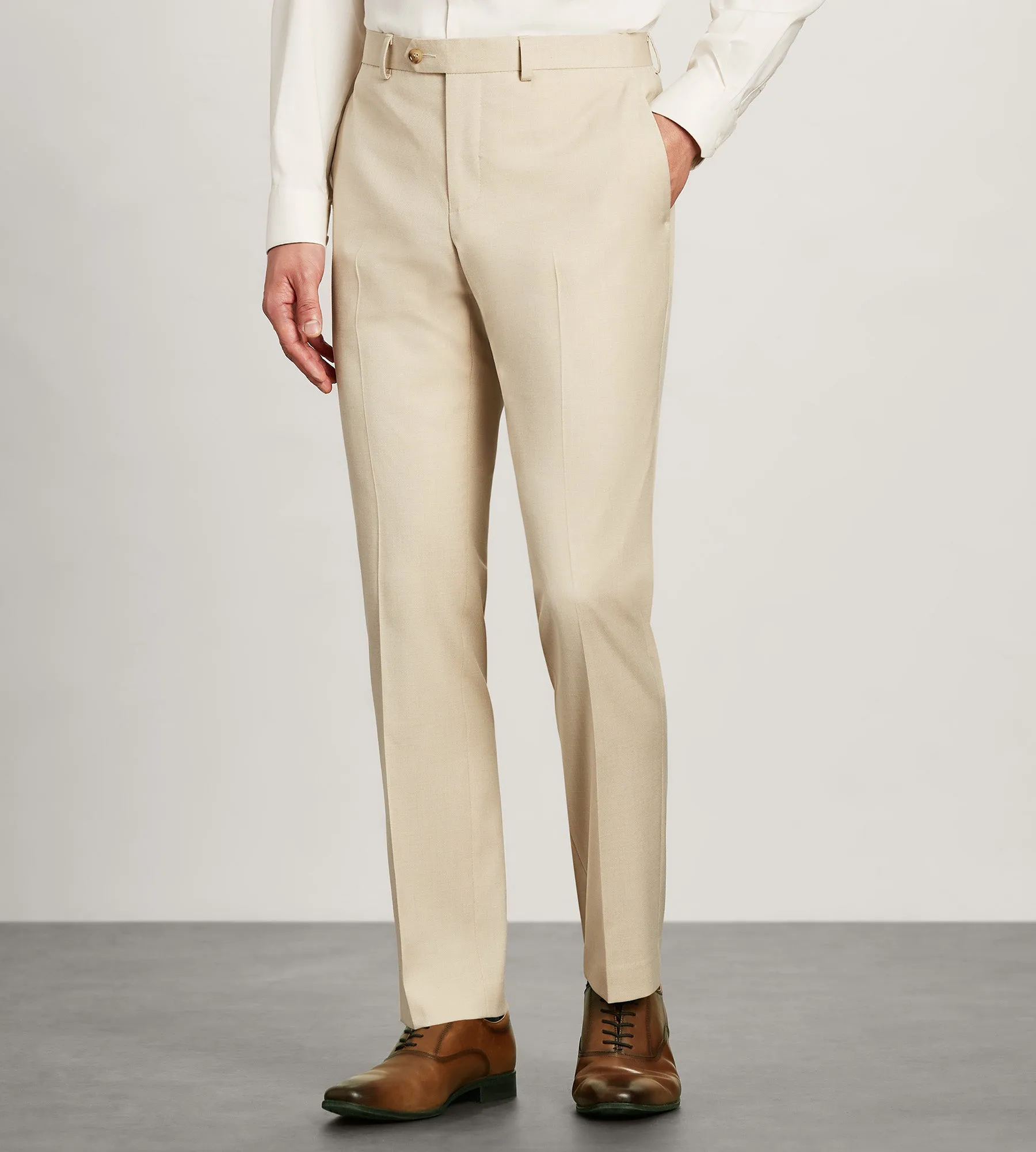 Slim Waist Slim Fit Wheat Solid Suit Pants