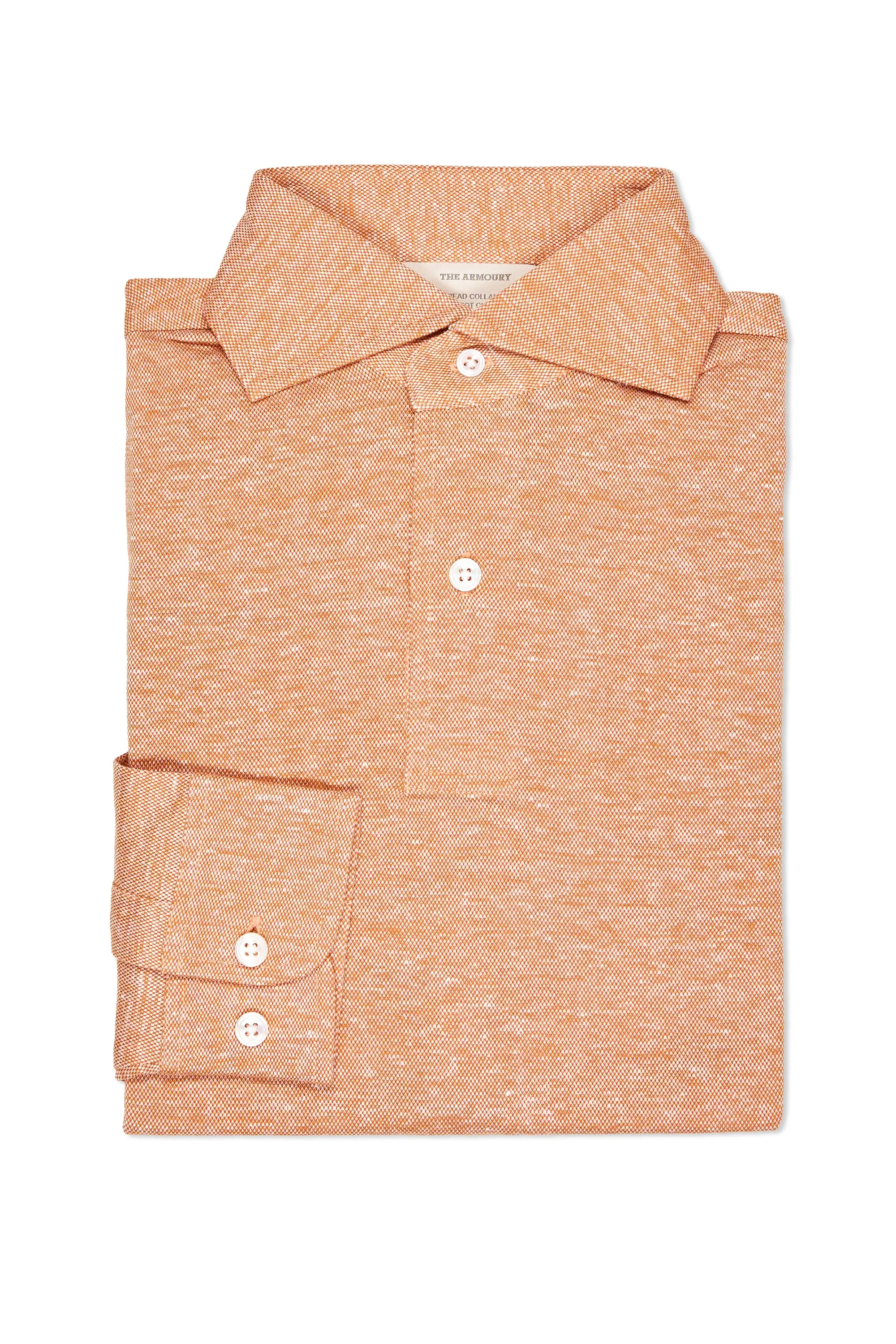 The Armoury Persimmon Cotton/Linen Long Sleeve Spread Collar Polo Abrasion Resistant Edges