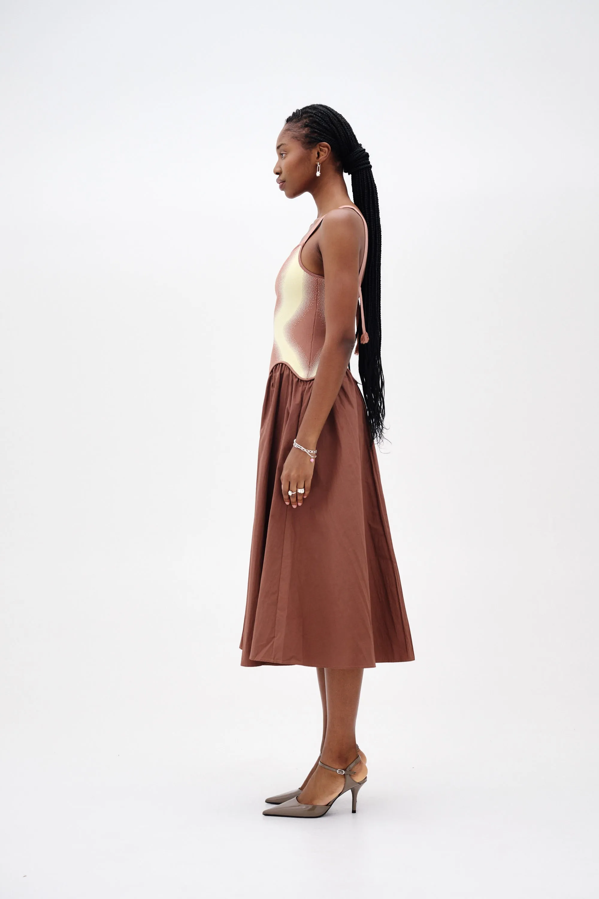 Night Ready MUSHU MIXED MEDIA TANK DRESS