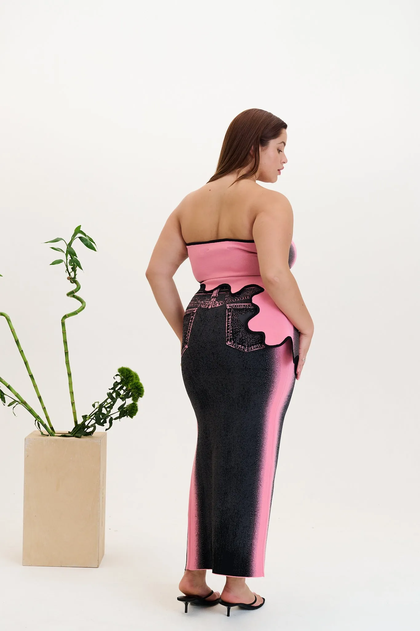 LILY WAVY MIDI DENIM SKIRT Ultra Stretch