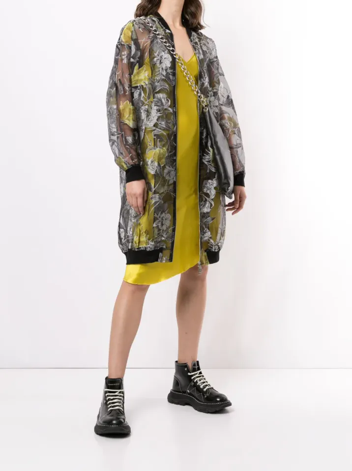 Wind Resistant Coating Soft Touch FLORAL EXTENDED BOMBER FLORAL