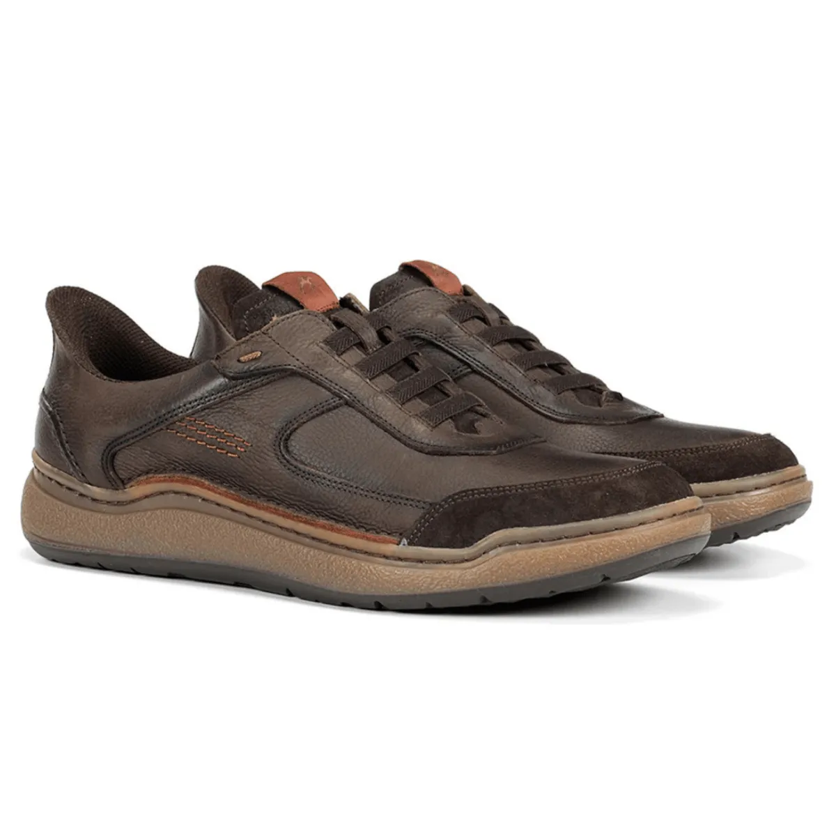 Fluchos Men's Rocky Guinea Bora Cafe/Dark Brown Leather Reflective accents Hyper Compression Cushion