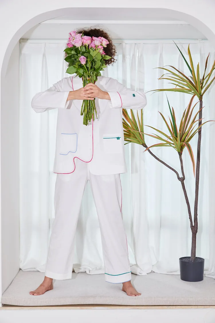 Chilly Weather Fit All Use WASABI COTTON PAJAMA SHIRT white