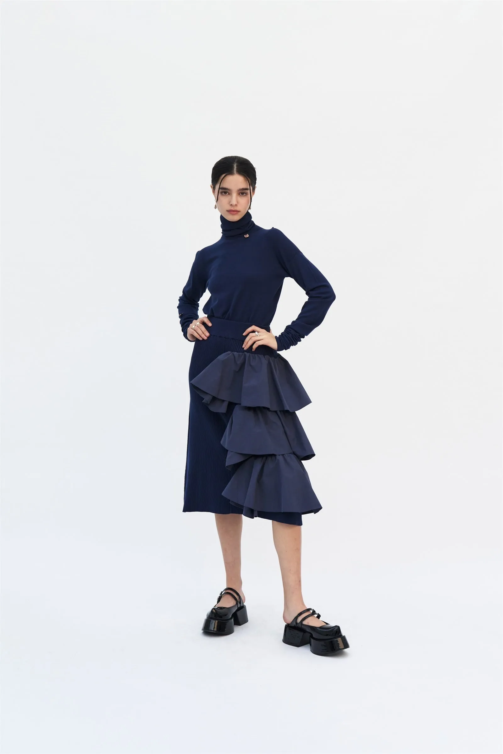 TETRA KNIT WOVEN MIDI VOLUME SKIRT Casual Design Hidden Pocket System