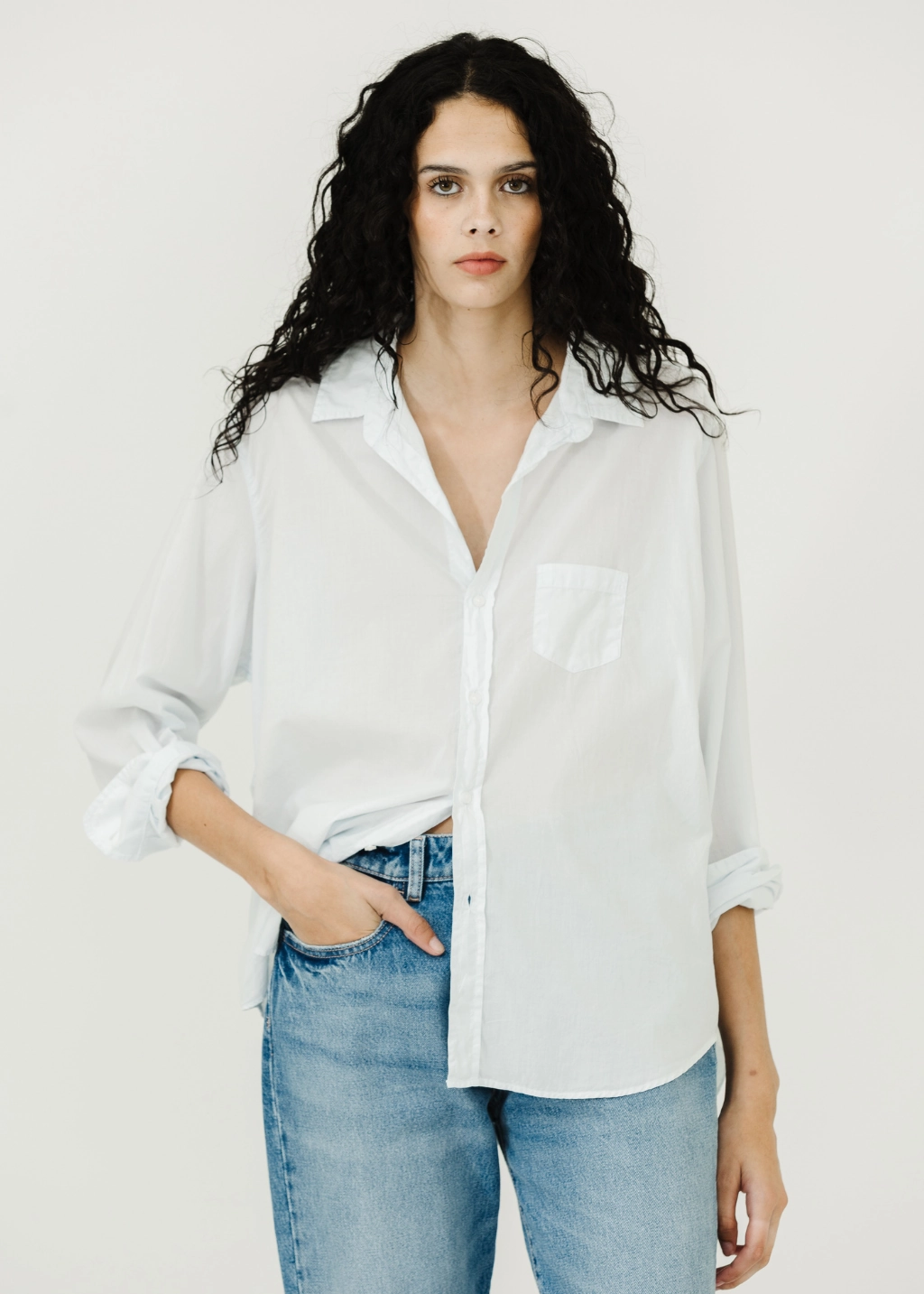 Frank & Eileen 'Eileen' Button-Up in Shirting Blue Reflective accents preshrunk