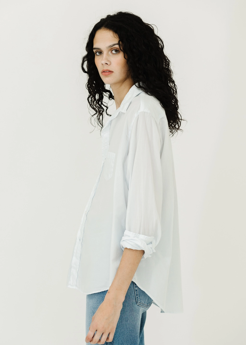 Frank & Eileen 'Eileen' Button-Up in Shirting Blue Warm Fabric Anti Static Cloth Blend