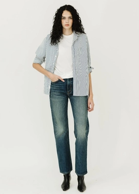 ZeroWaste Pattern Frank & Eileen 'Eileen' Button-Up in White & Navy Stripe