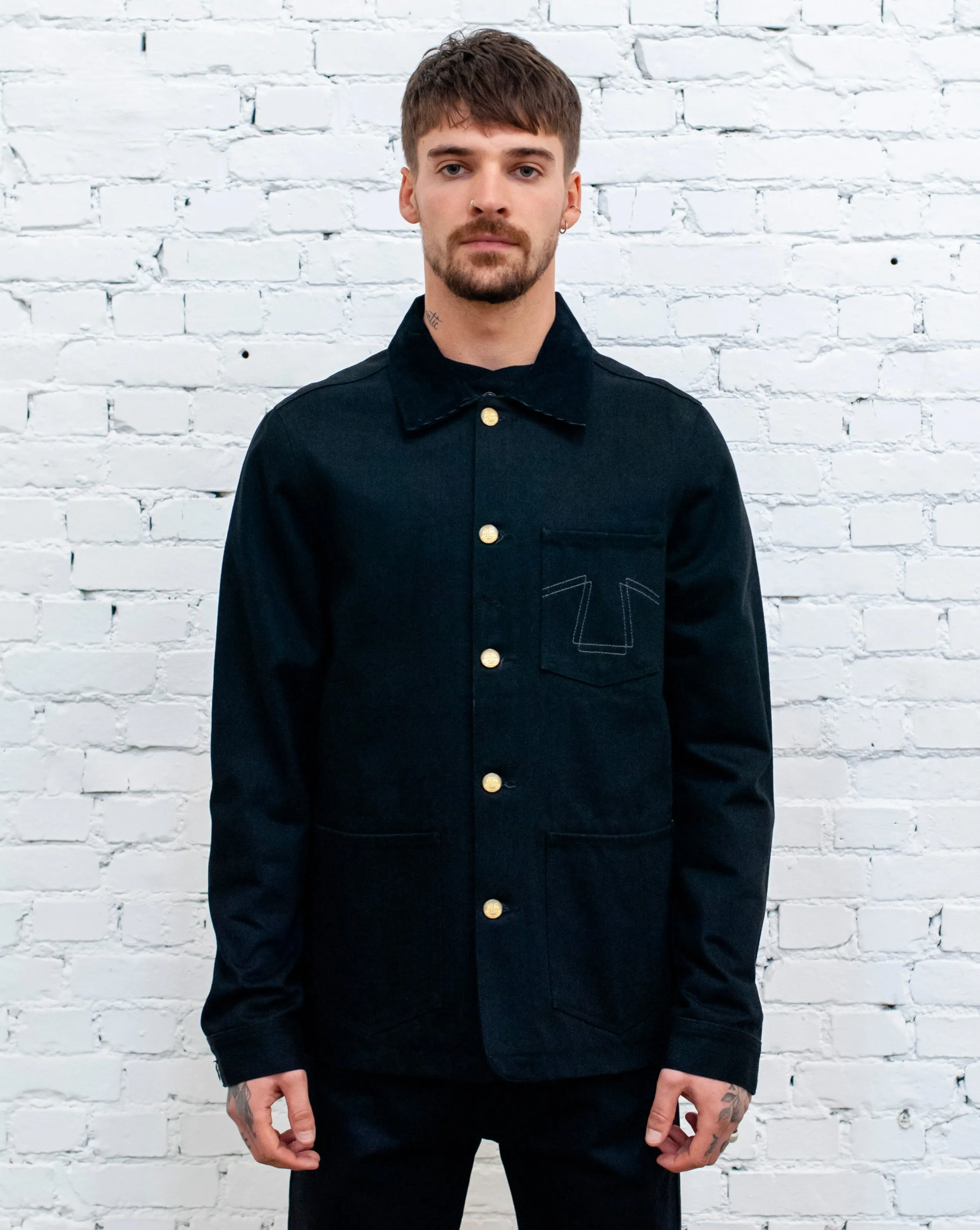 Chore Jacket 673 Black Denim Adjustable Cuffs Belted Waist