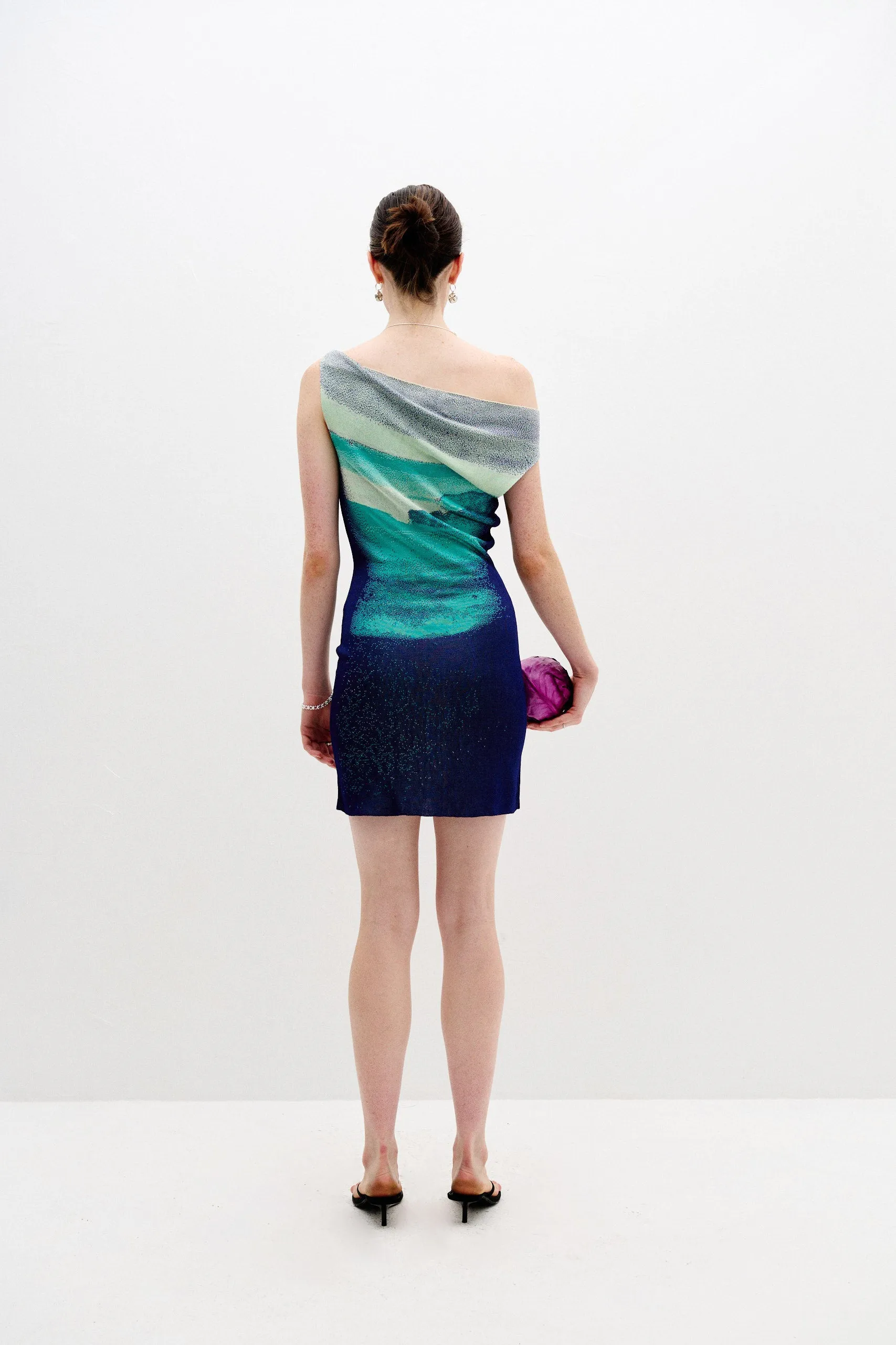 Polished Look Sweetheart Cut SALVIA LAKE PRINT MINI DRESS