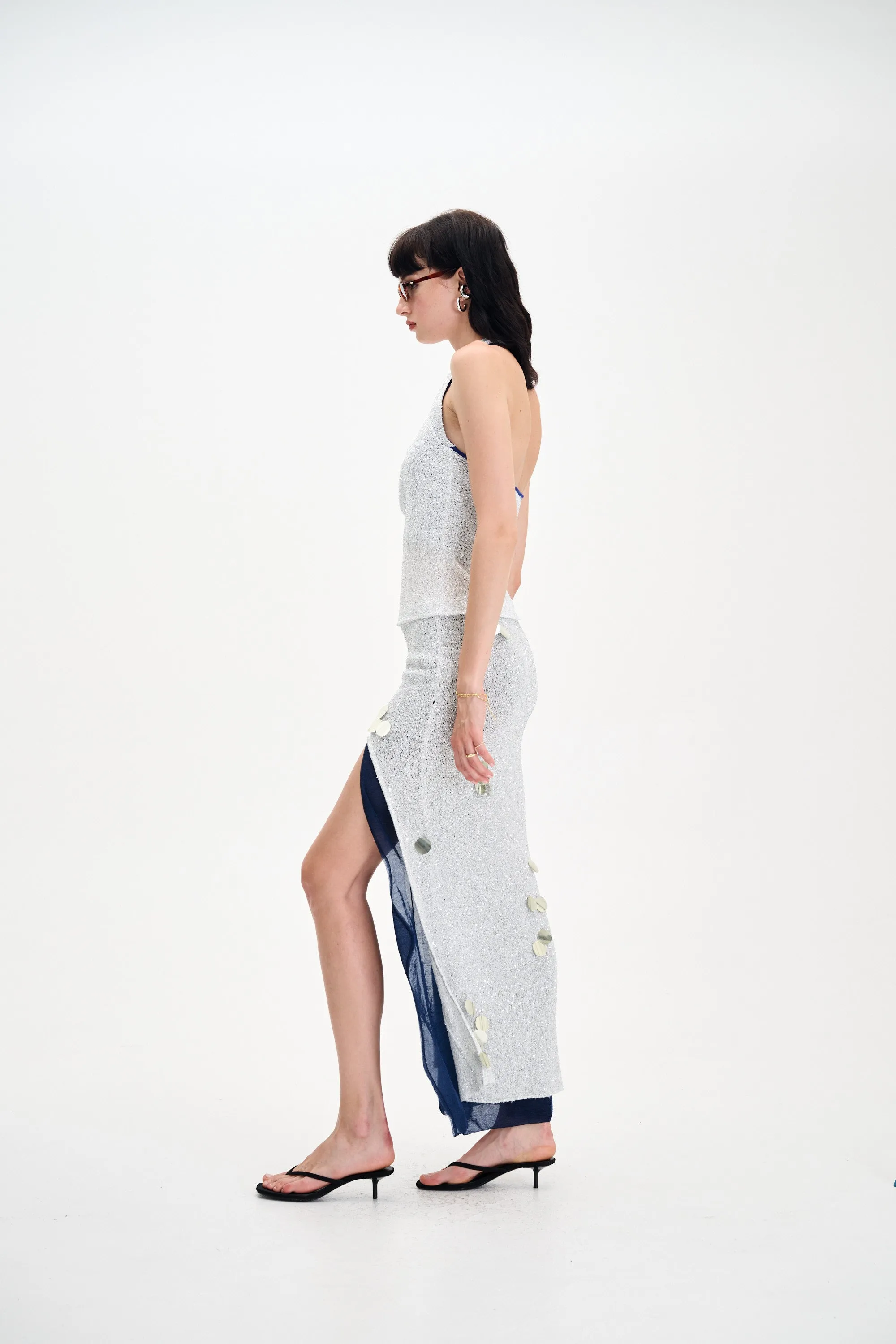 Soft Touch Texture ELEKTRA SEQUINS HALTER TOP