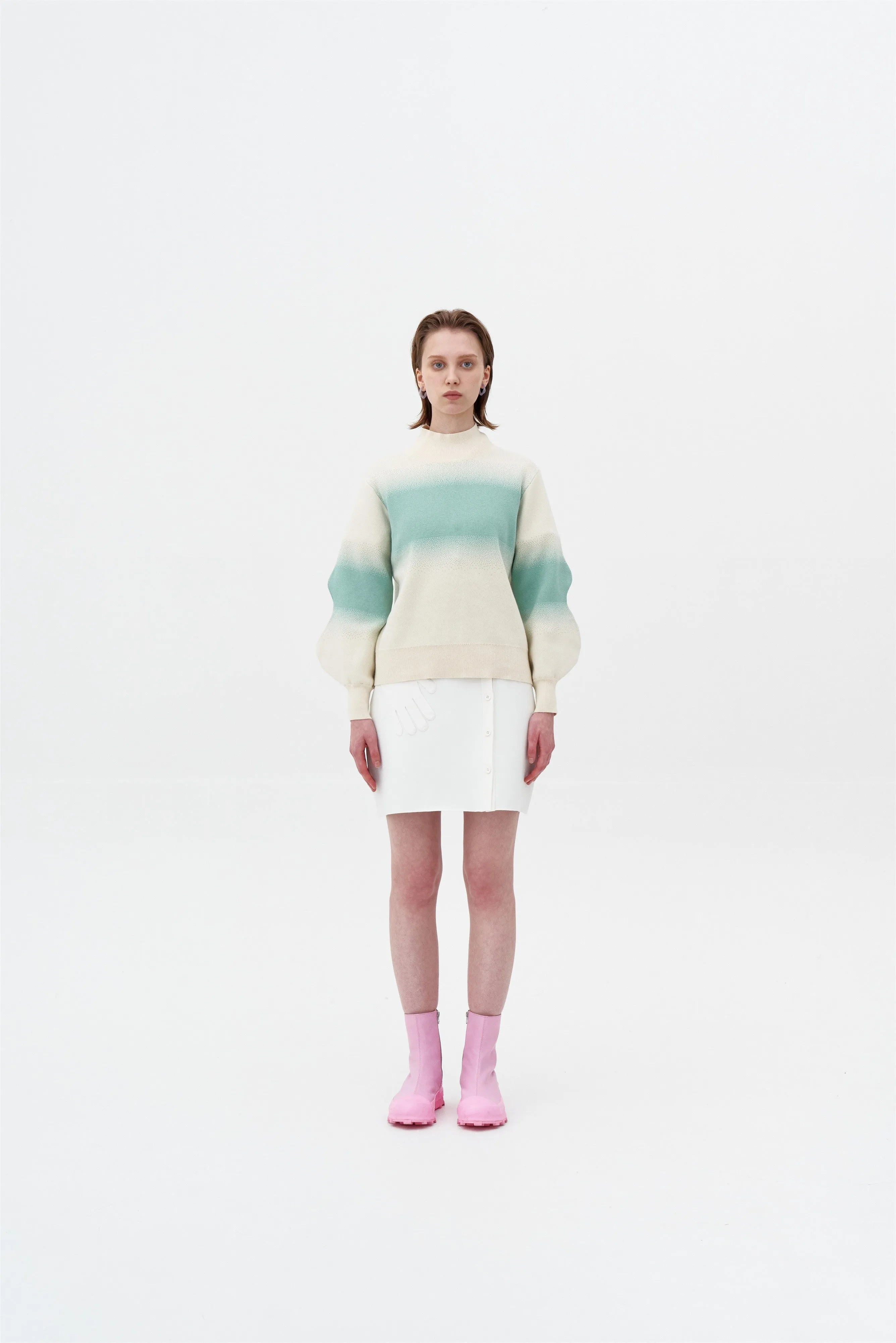 SINOPE "SPRAY PAINTED" MOCKNECK WITH WAVY SLEEVES SublimatedPrint Casual Blouse